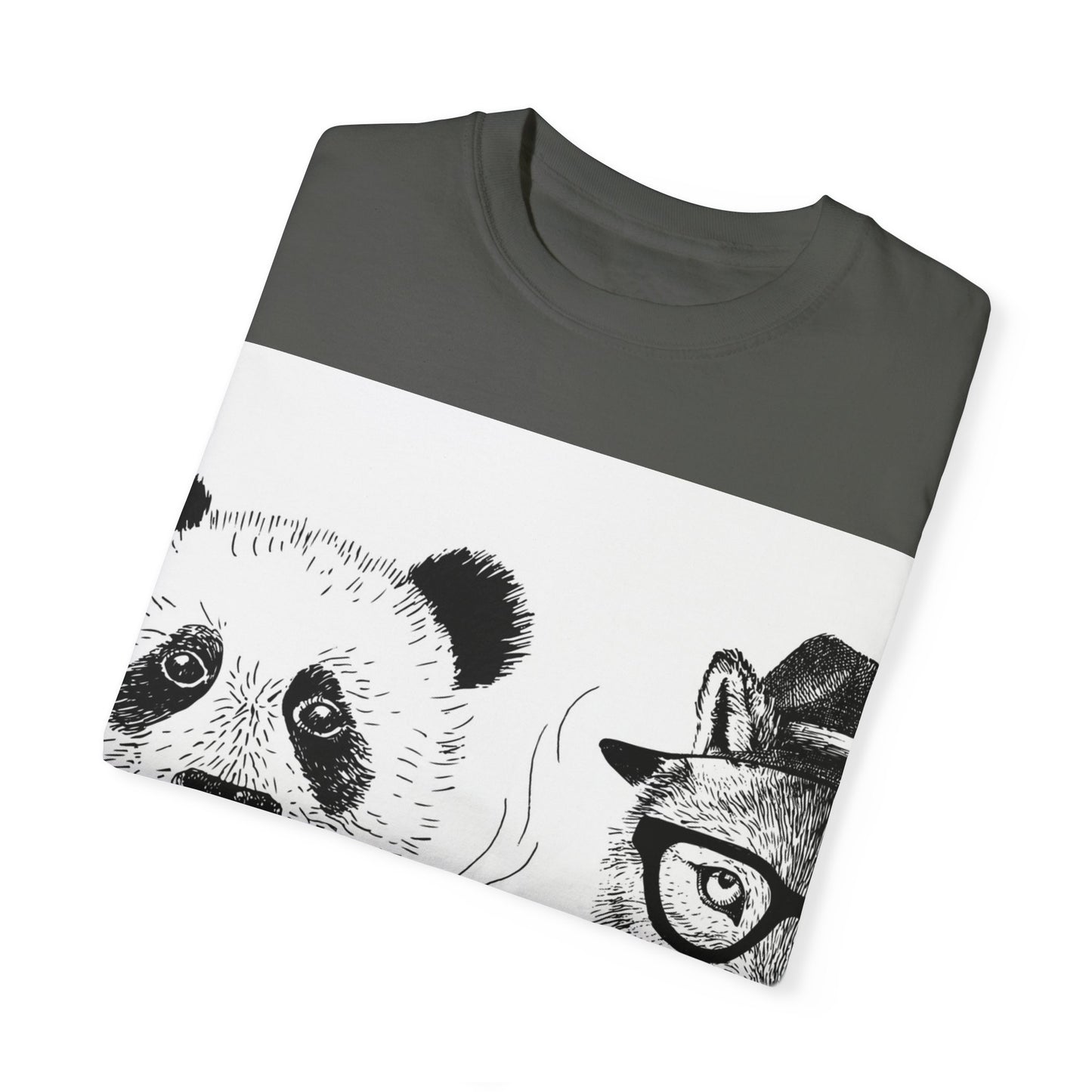 Whimsical Animal Friends T-Shirt - Stylish Panda & Wolf Design