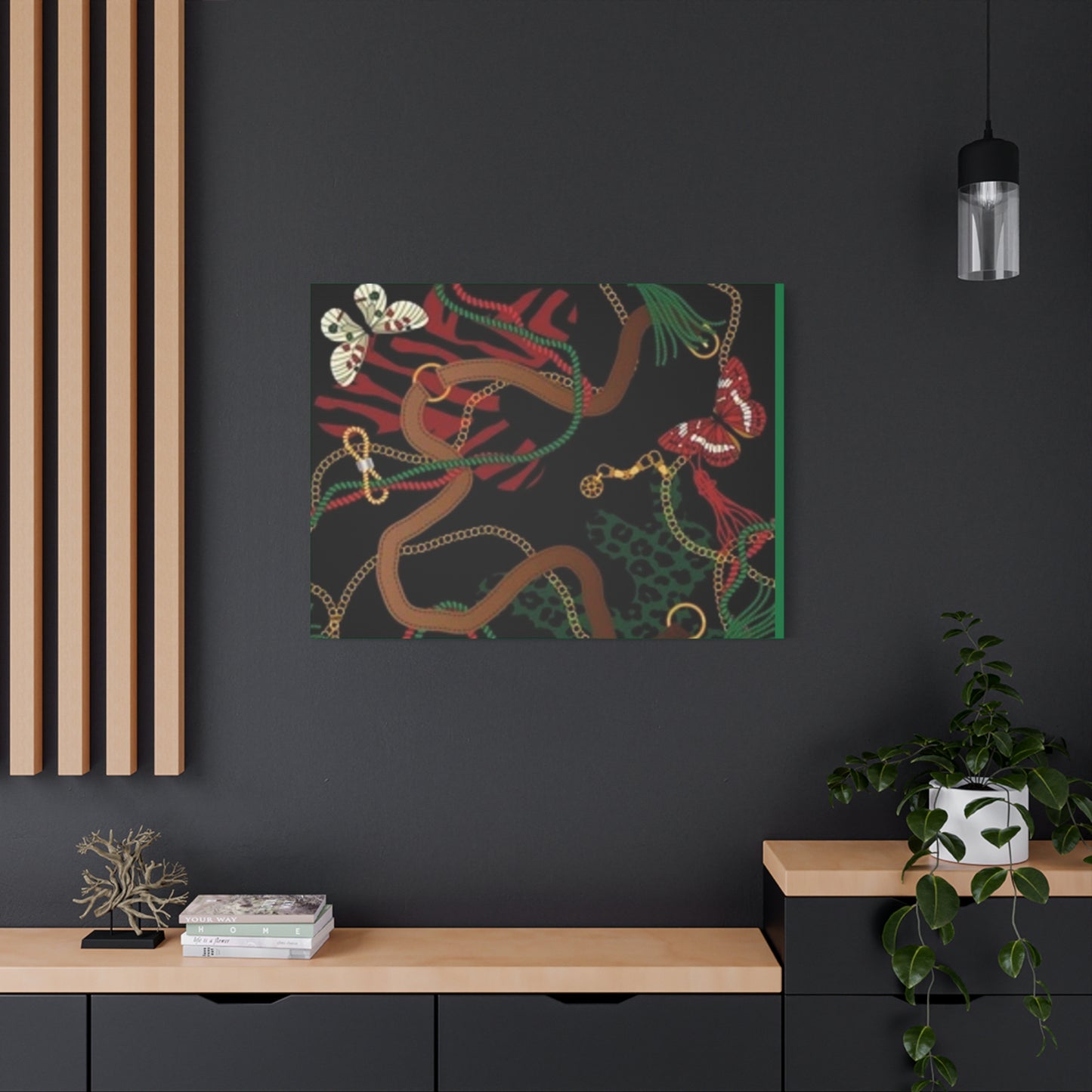 Elegant Matte Canvas Wall Art - Unique Mixed Pattern with Butterflies & Chains