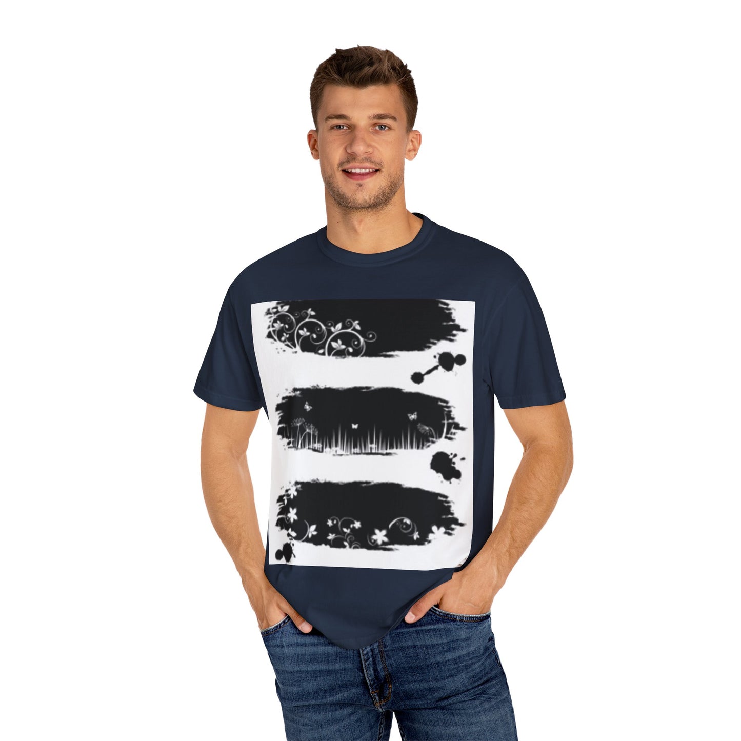 Artistic Unisex Garment-Dyed T-Shirt with Floral Design