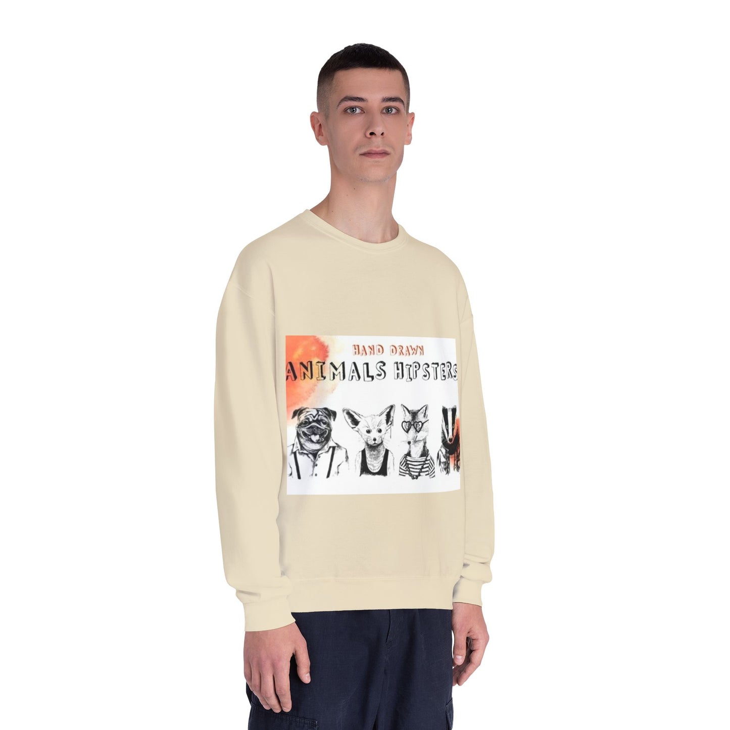 Hand Drawn Animals Hipsters Unisex Crewneck Sweatshirt