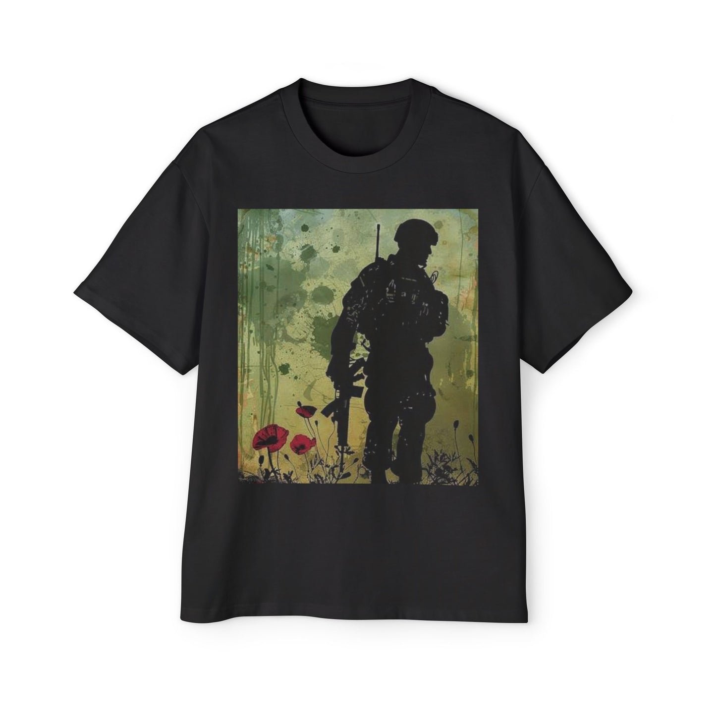 Soldier Silhouette Oversized Tee - Men's Heavy T-Shirt for Veterans and Military Enthusiasts