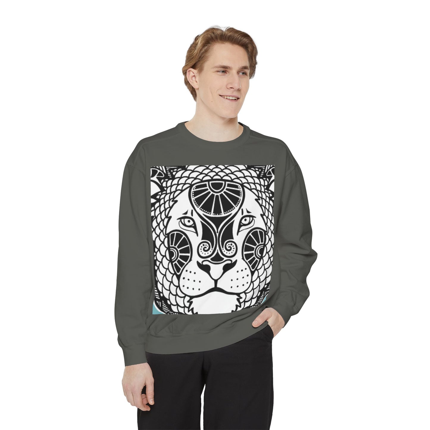 Bohemian Lion Unisex Garment-Dyed Sweatshirt - Cozy & Stylish Animal Graphic Tee for Nature Lovers