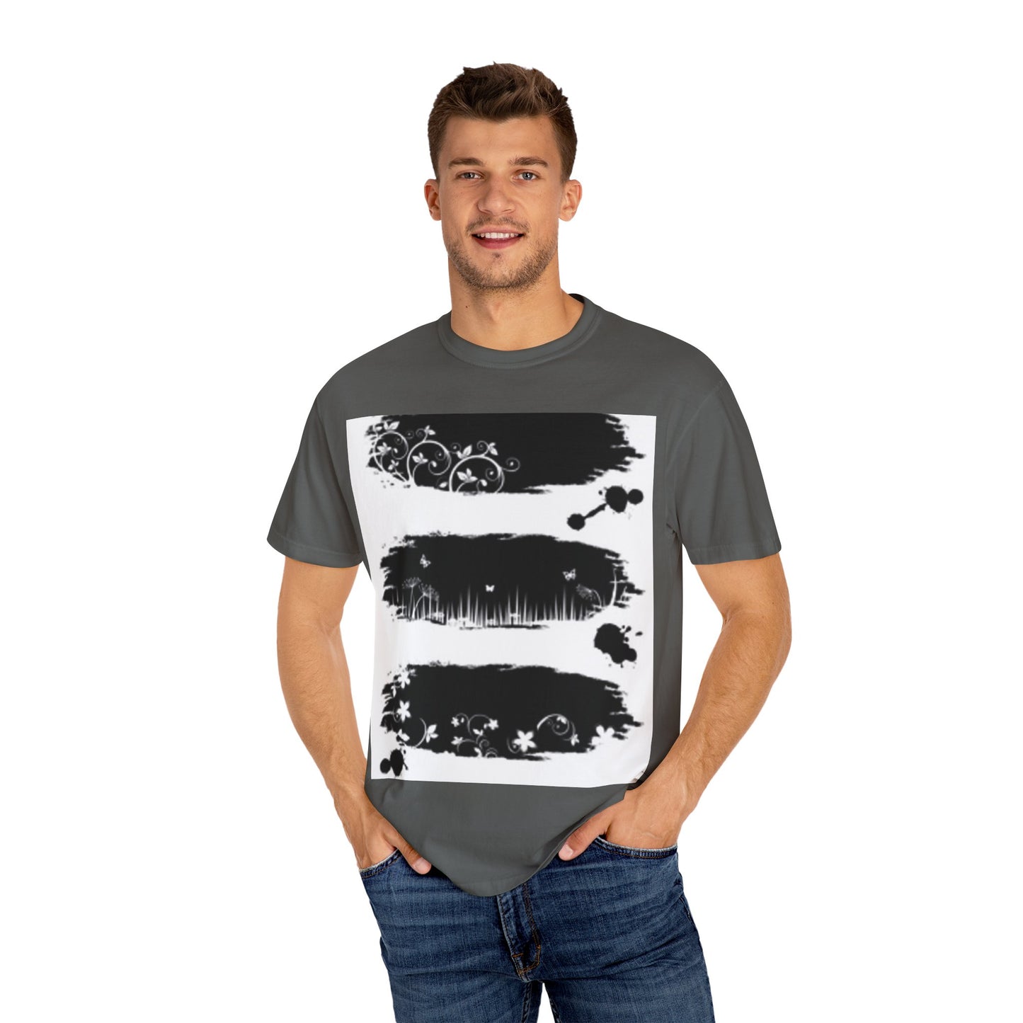 Artistic Unisex Garment-Dyed T-Shirt with Floral Design