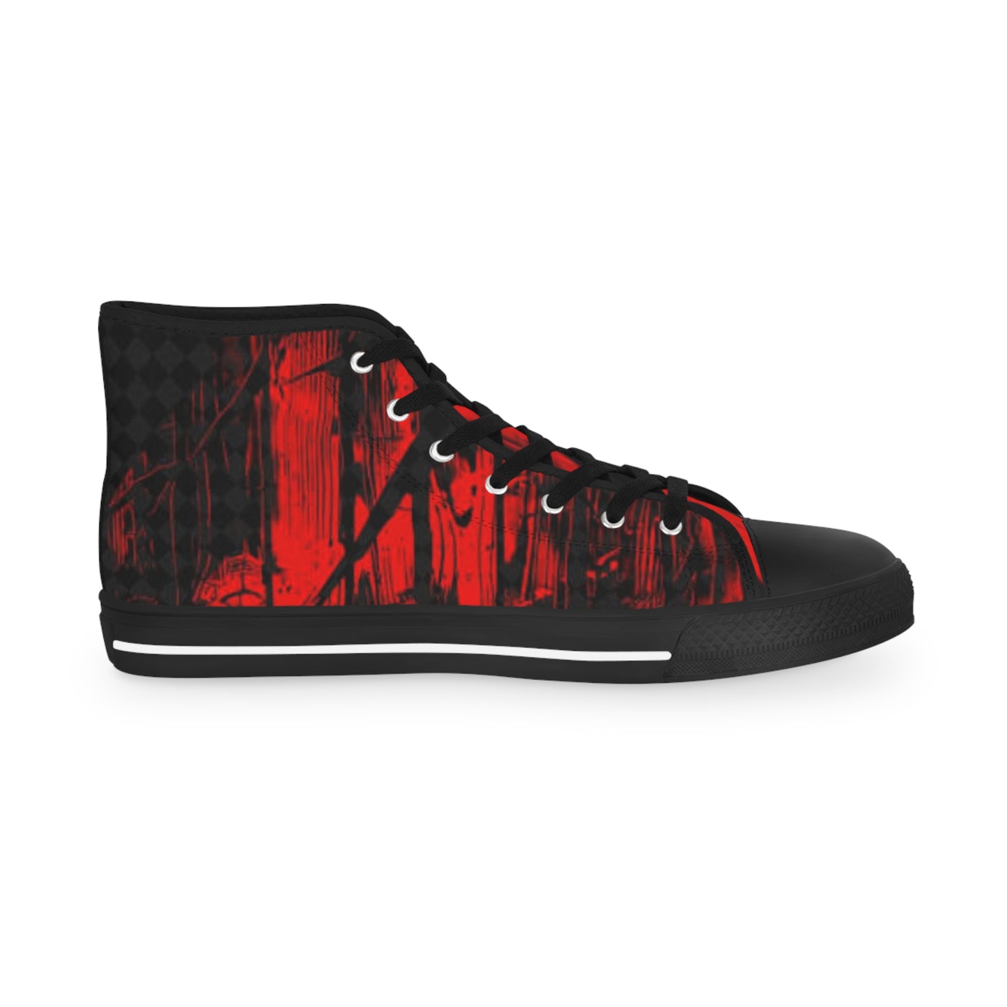 Men's High Top Sneakers - Stylish Red Graphic Footwear for Trendsetters
