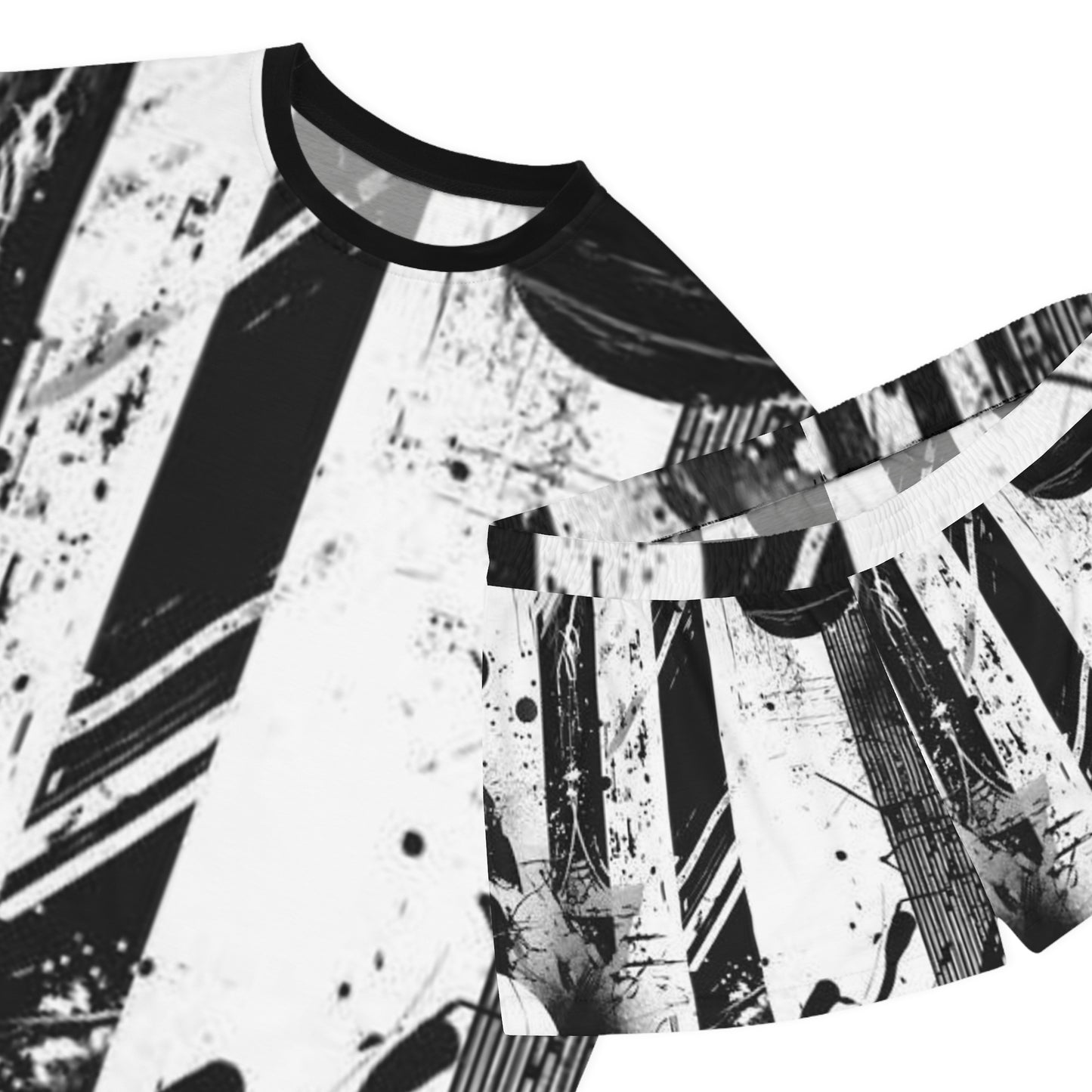 Stylish Women's Short Pajama Set - Abstract Black & White Design for Cozy Nights