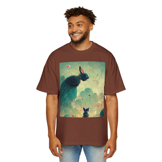 Whimsical Rabbit Oversized Tee for Men - Fantasy Art Shirt