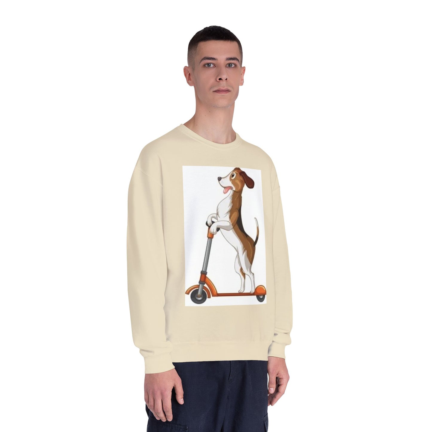 Dog Lover Crewneck Sweatshirt - Fun Beagle on Scooter Design