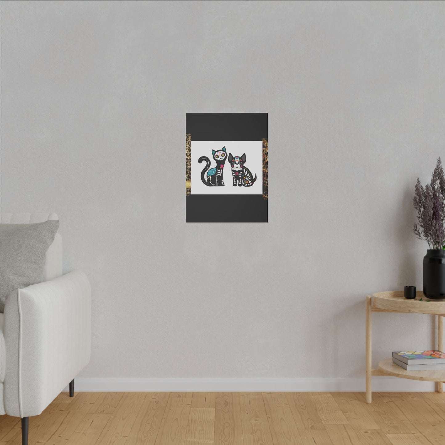 Day of the Dead Pet Canvas Art - Colorful Cat and Dog Wall Decor