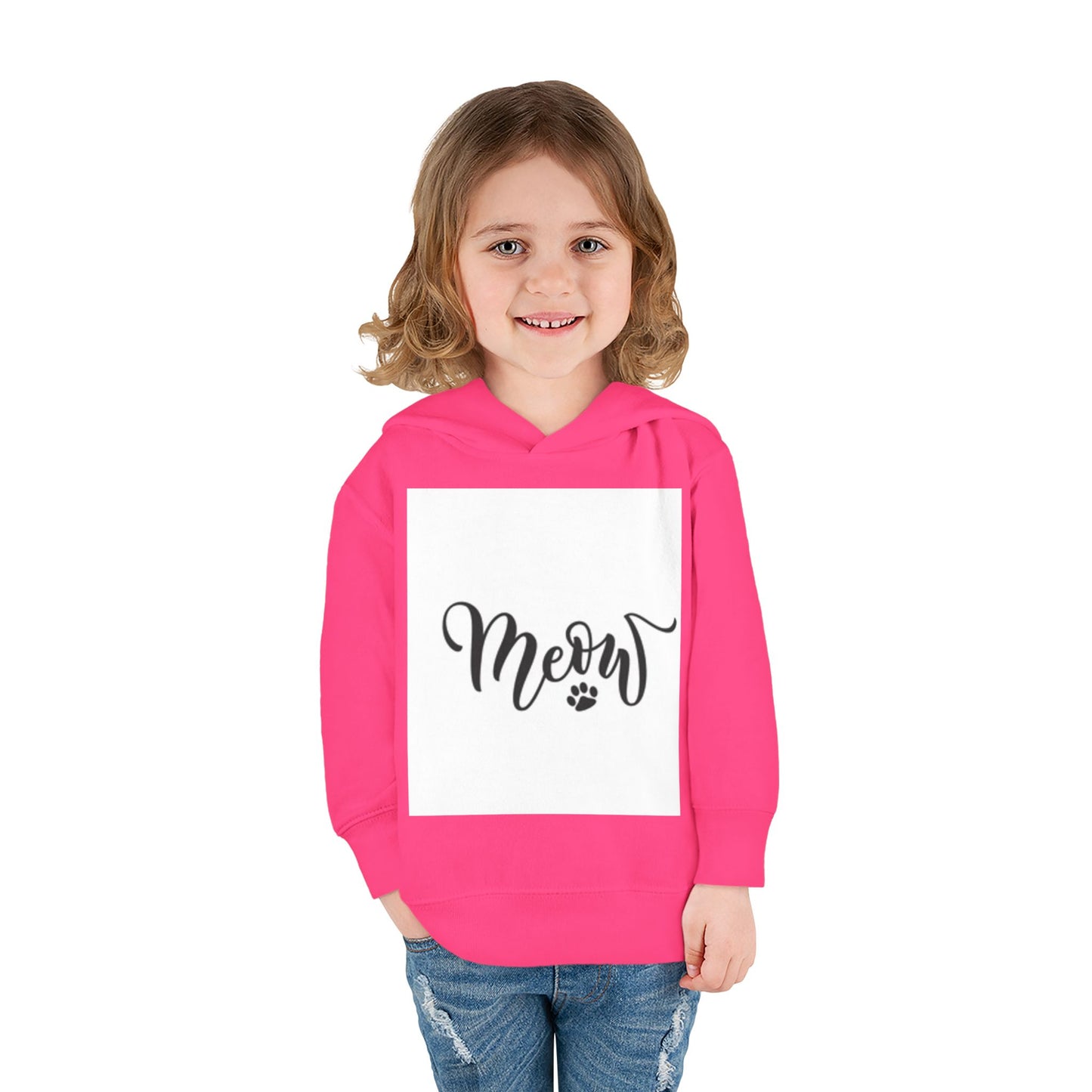 Cute Toddler Pullover Fleece Hoodie - 'Meow' Cat Design