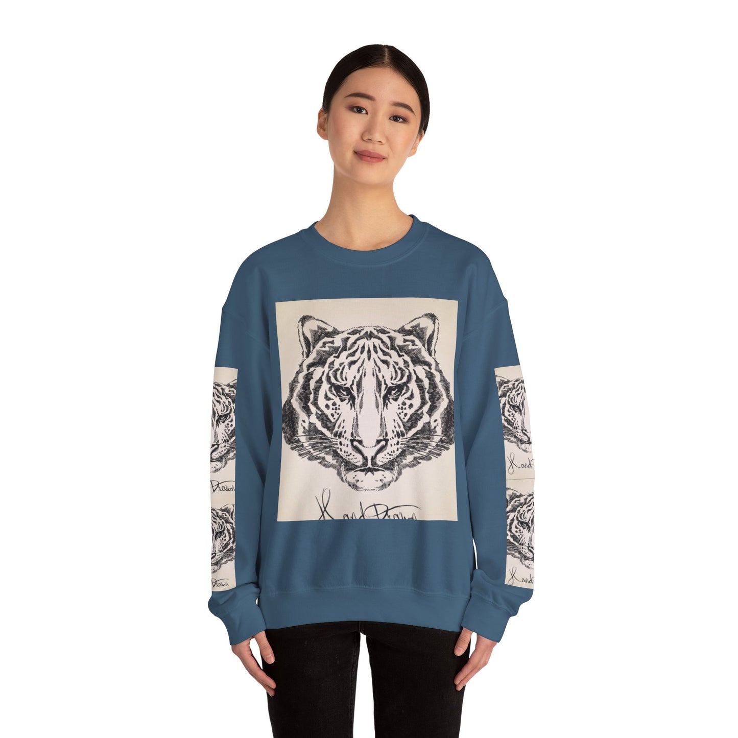 Artistic Tiger Print Crewneck Sweatshirt – Unisex Heavy Blend