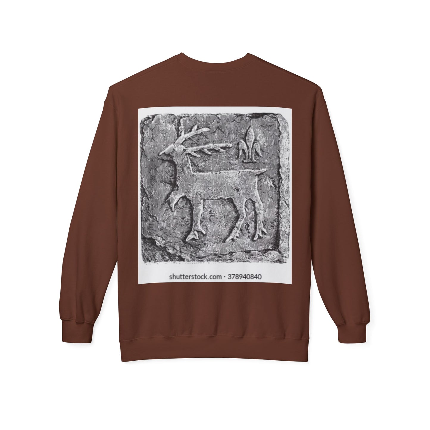 Vintage-Inspired Fleece Crewneck Sweatshirt with Ancient Deer Design