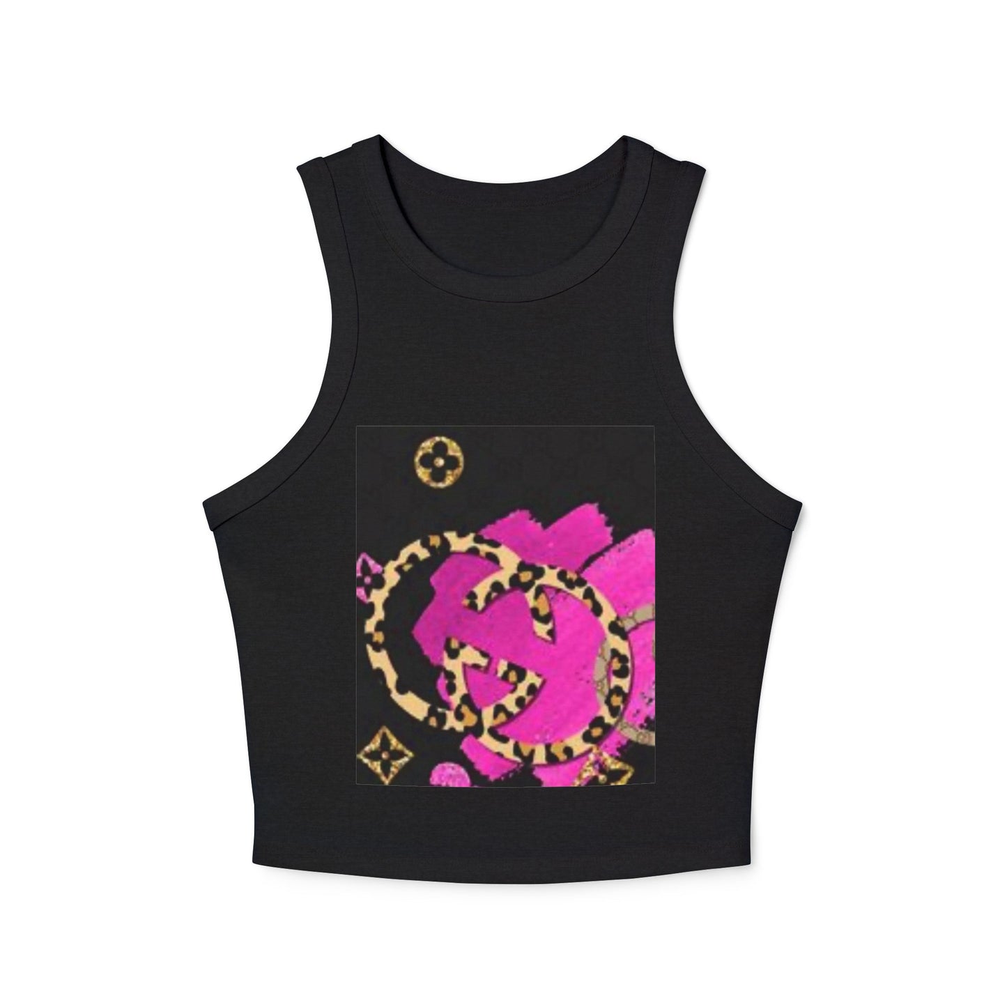 Chic Women's Micro Rib Racer Tank Top with Bold Graphic Print