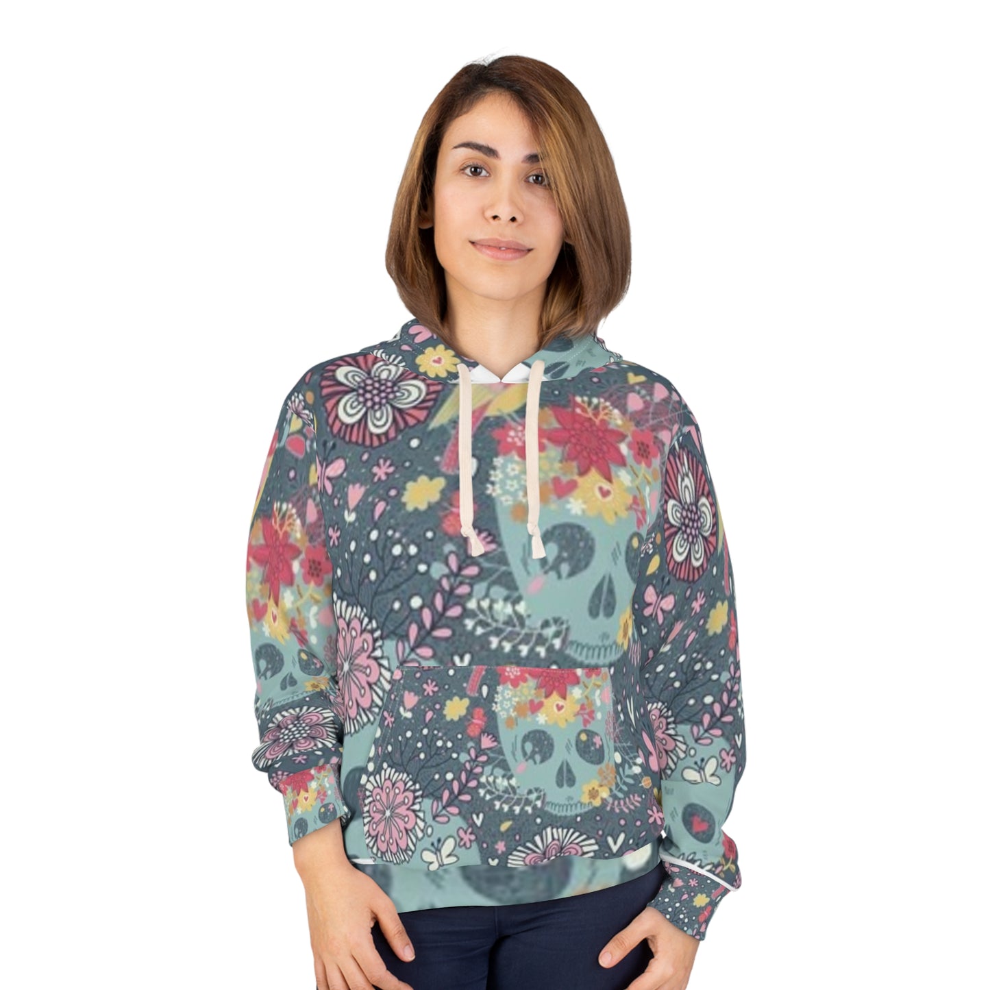 Floral Skull Unisex Pullover Hoodie - Trendy Boho Design for Bold Style