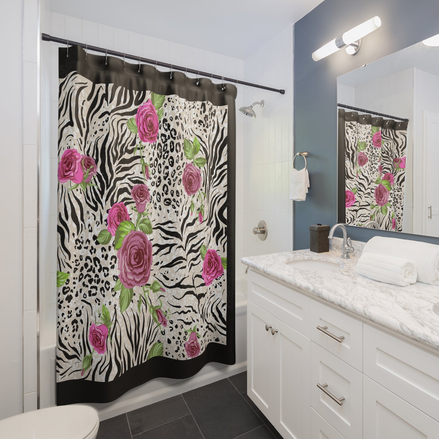 Elegant Floral Animal Print Shower Curtain - Exotic Chic Bath Decor