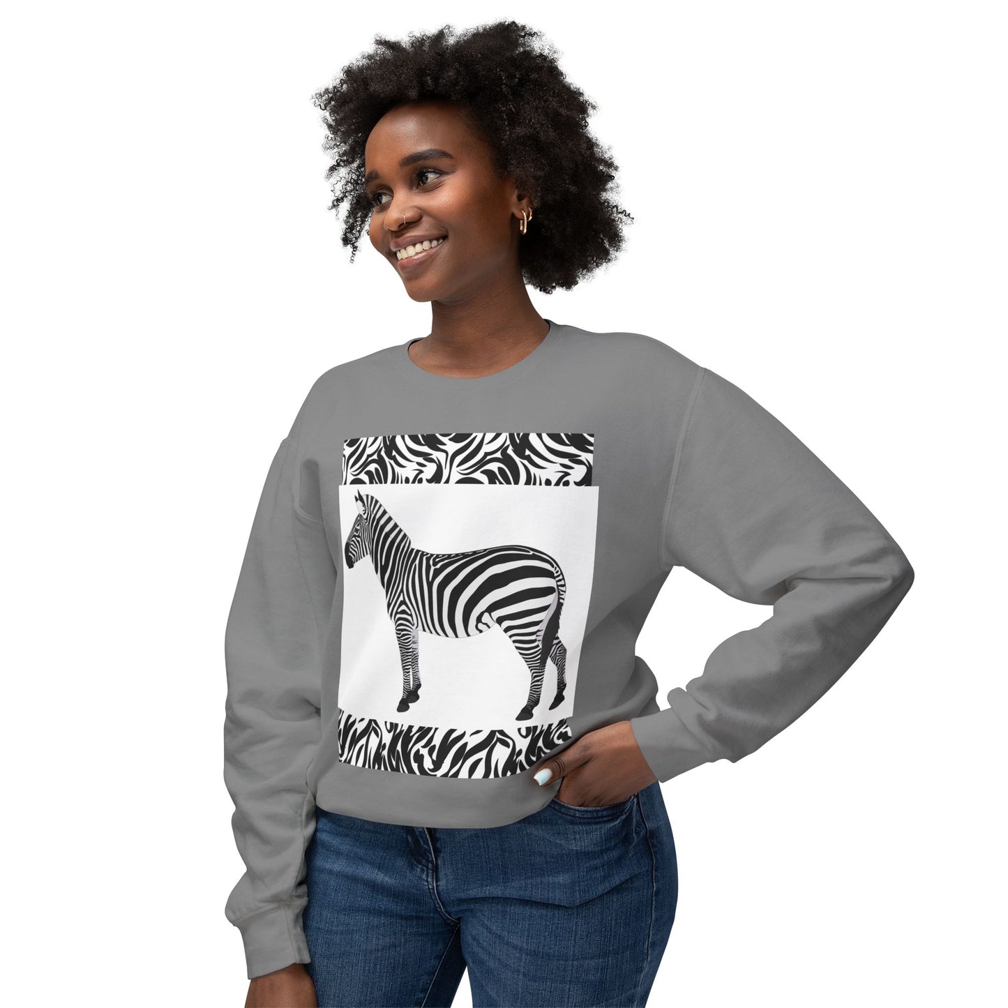 Zebra Print Unisex Lightweight Crewneck Sweatshirt - Chic & Stylish Casual Wear