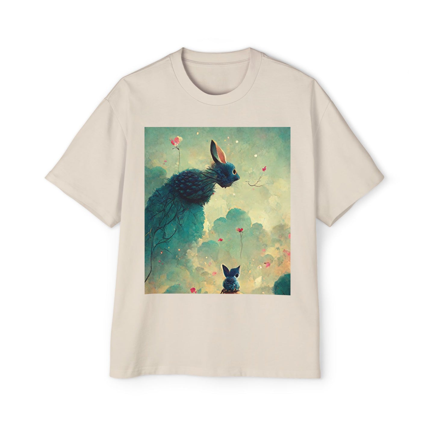 Whimsical Rabbit Oversized Tee for Men - Fantasy Art Shirt