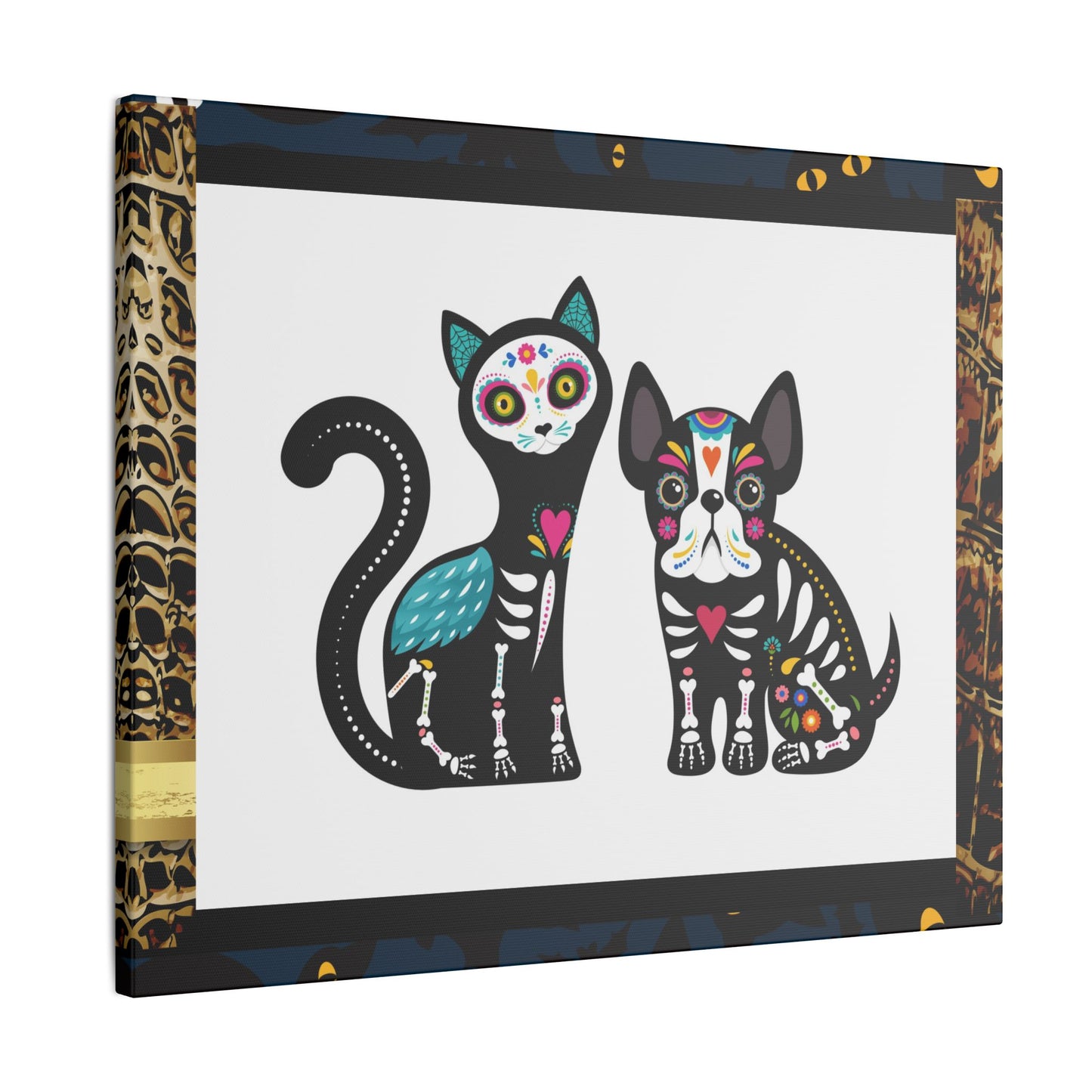 Day of the Dead Pet Canvas Art - Colorful Cat and Dog Wall Decor