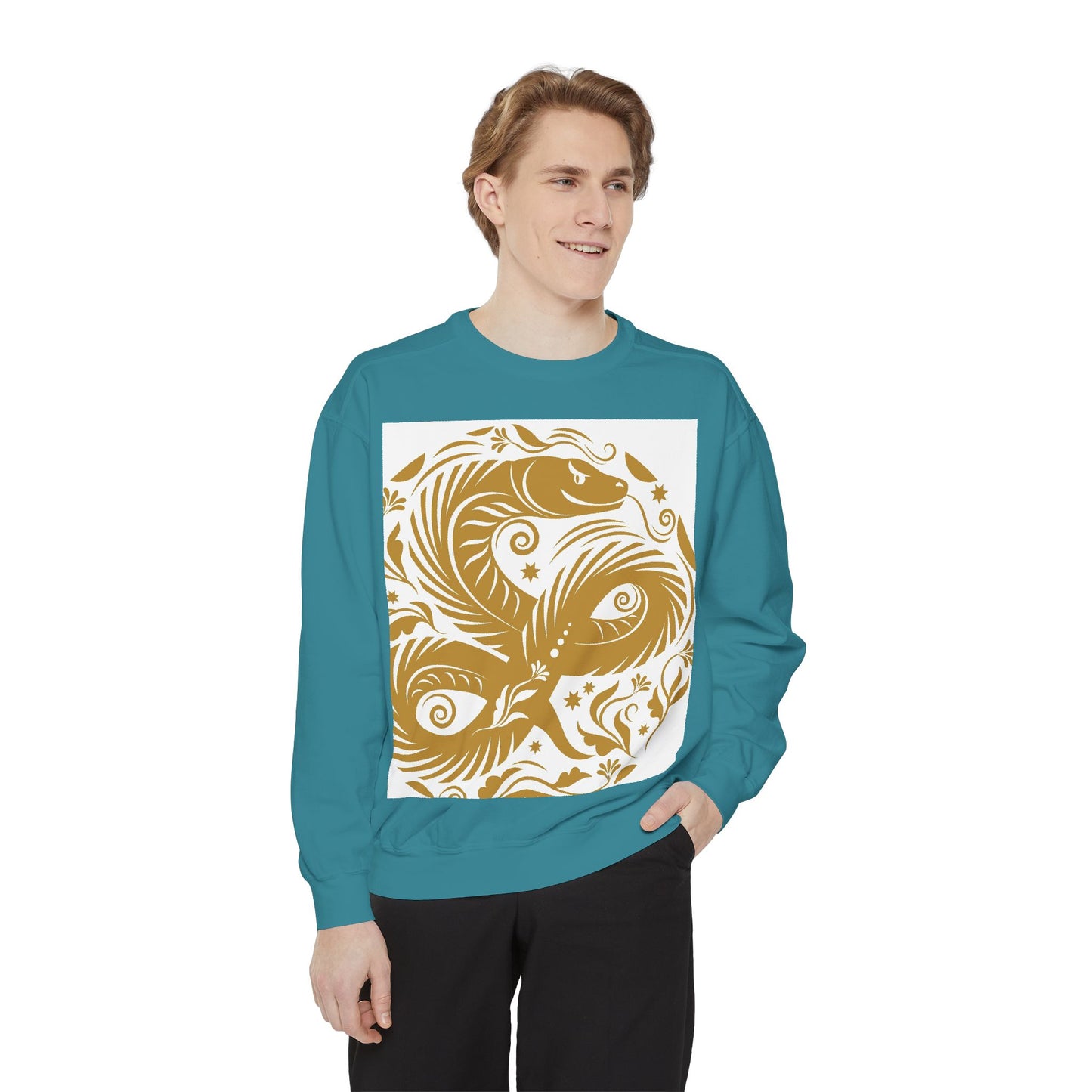 Cultural Vibe Unisex Garment-Dyed Sweatshirt - Tribal Mask & Animal Design
