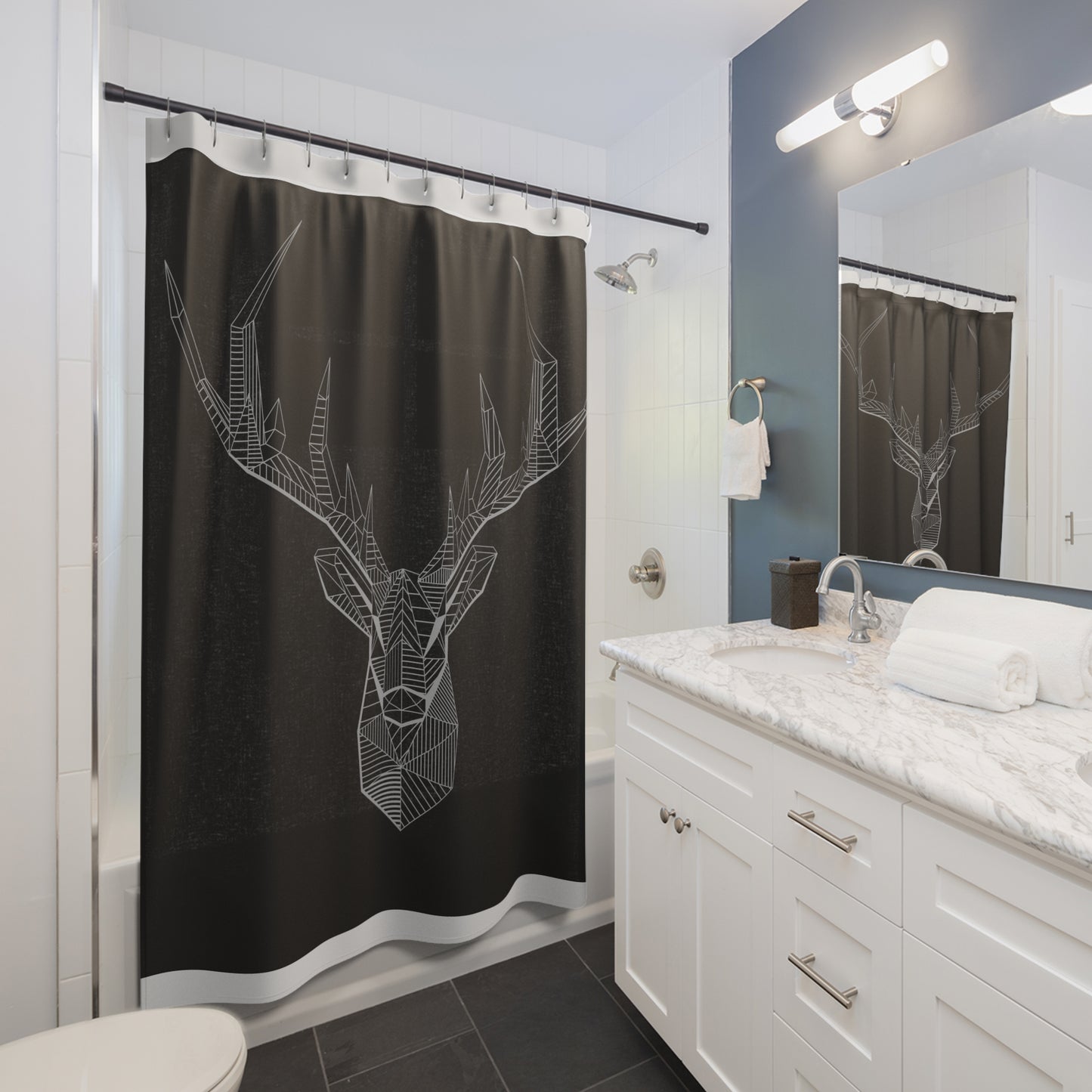 Geometric Deer Shower Curtain - Modern Bathroom Decor
