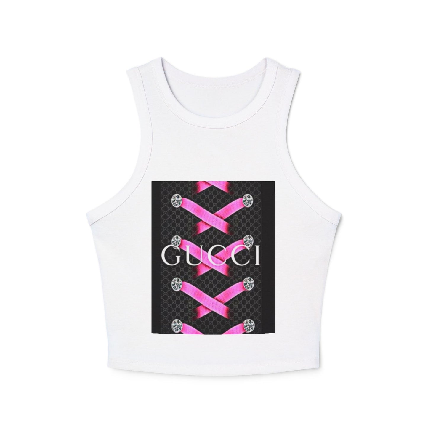 Stylish Women's Micro Rib Racer Tank Top with Pink Laces Design