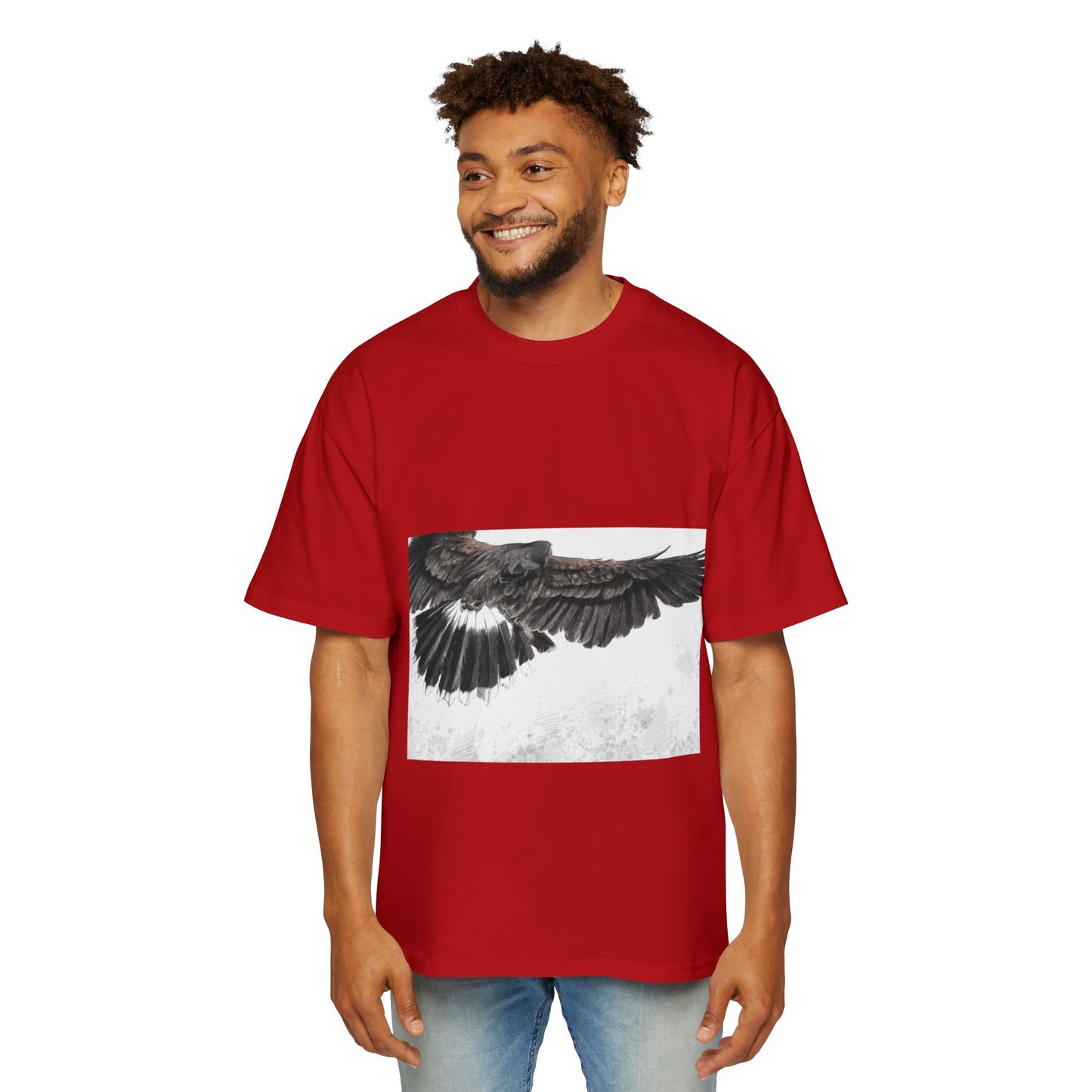 Men's Heavy Oversized Tee - Bold Eagle and Skull Print