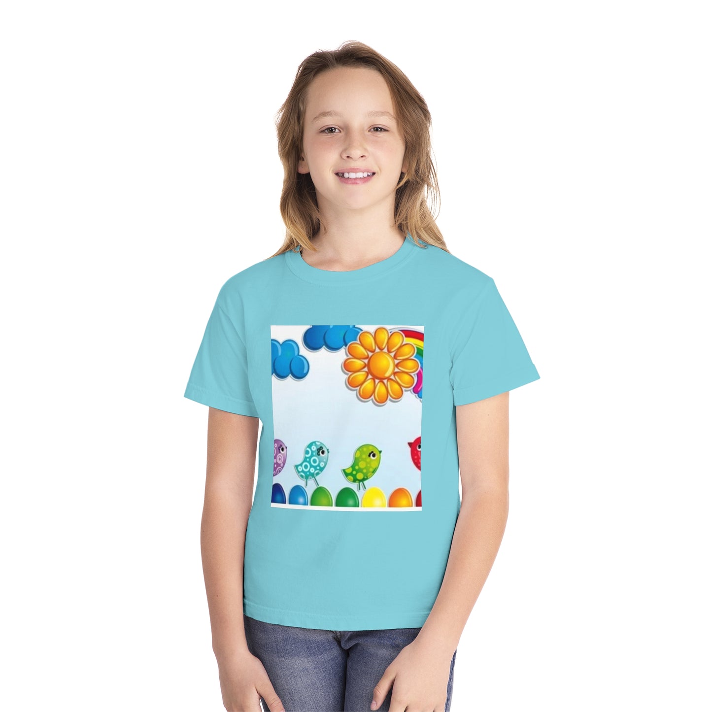 Colorful Spring Birds Youth Midweight Tee | Fun and Playful Shirt for Kids