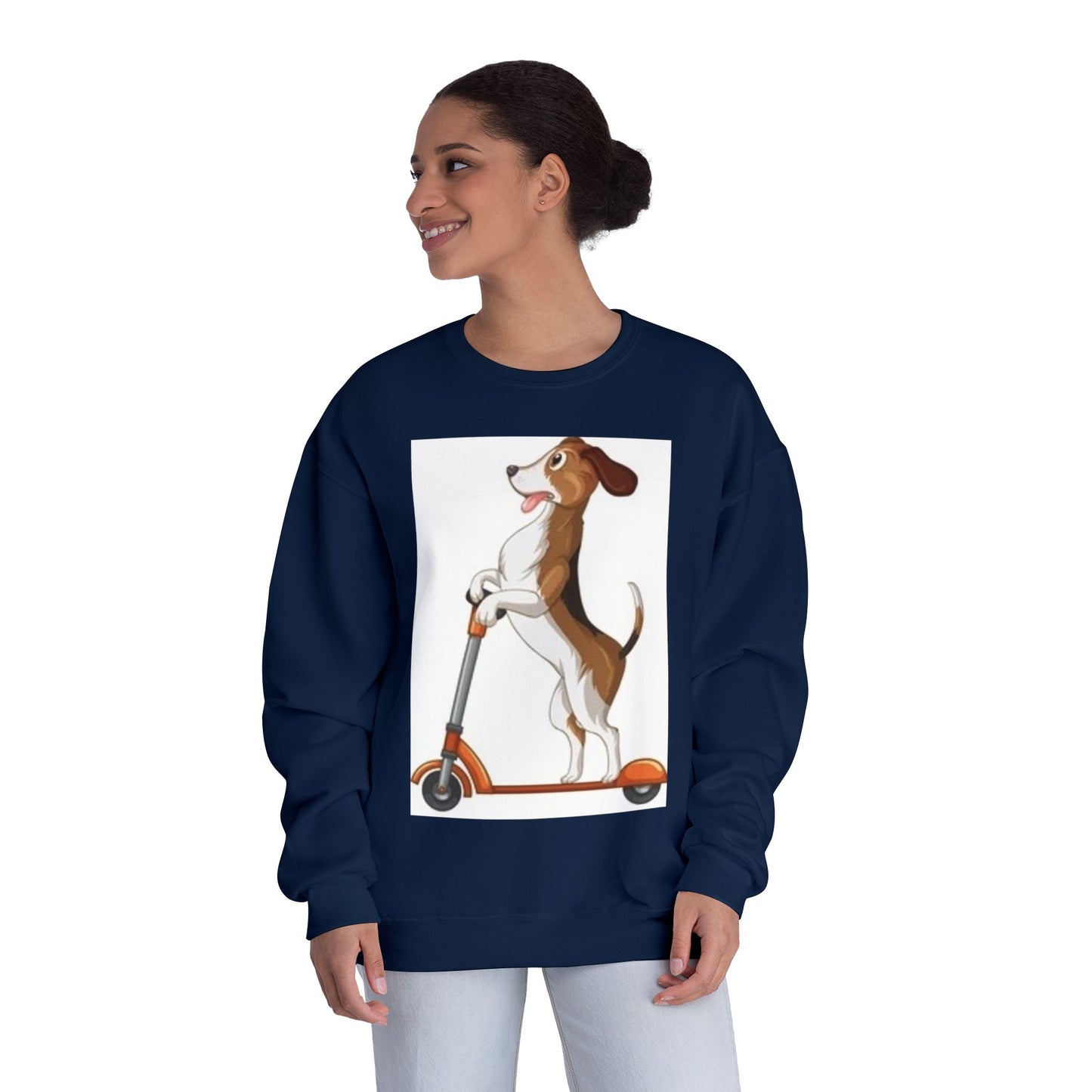 Dog Lover Crewneck Sweatshirt - Fun Beagle on Scooter Design