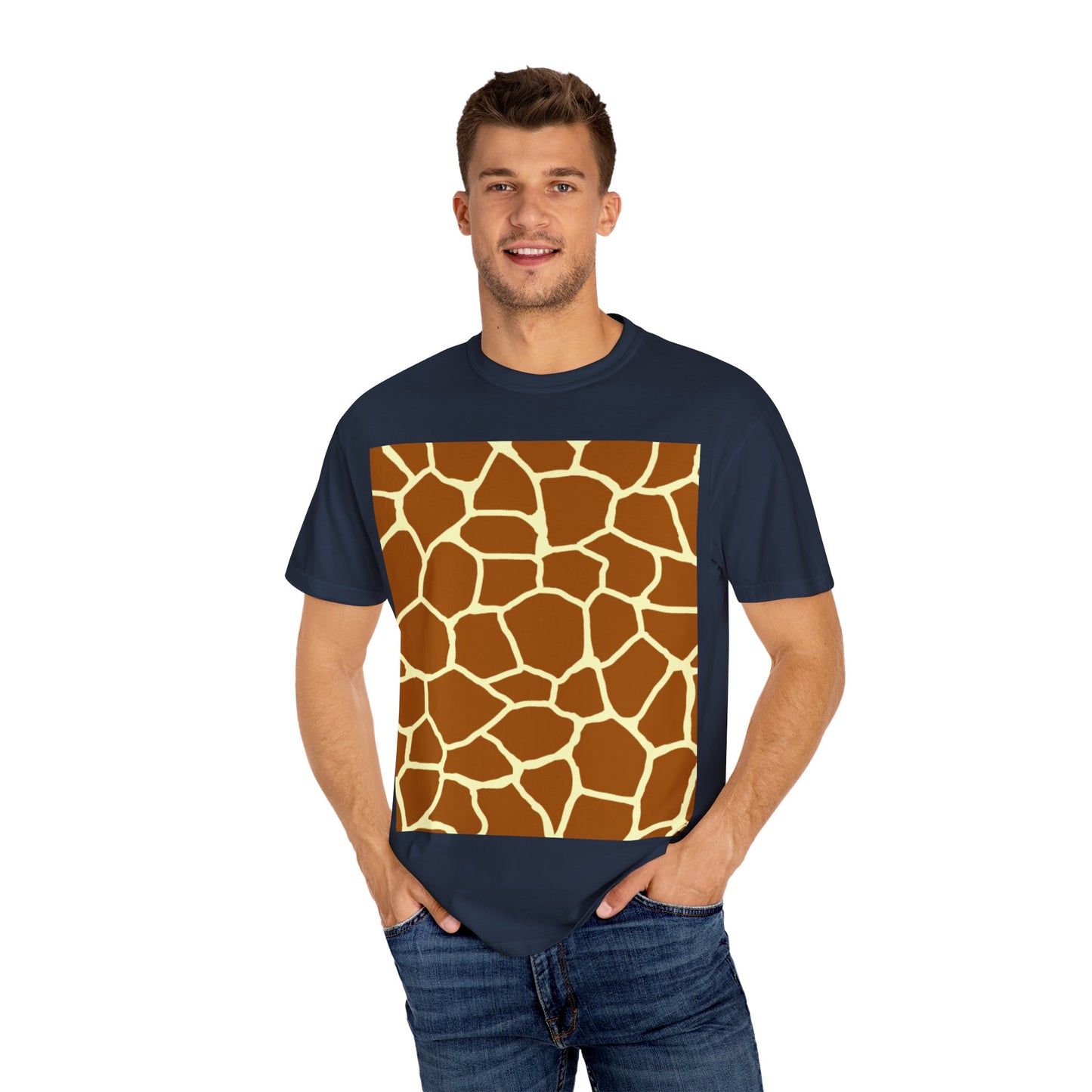 Unisex Giraffe Print Garment-Dyed T-Shirt - Animal Lover Tee