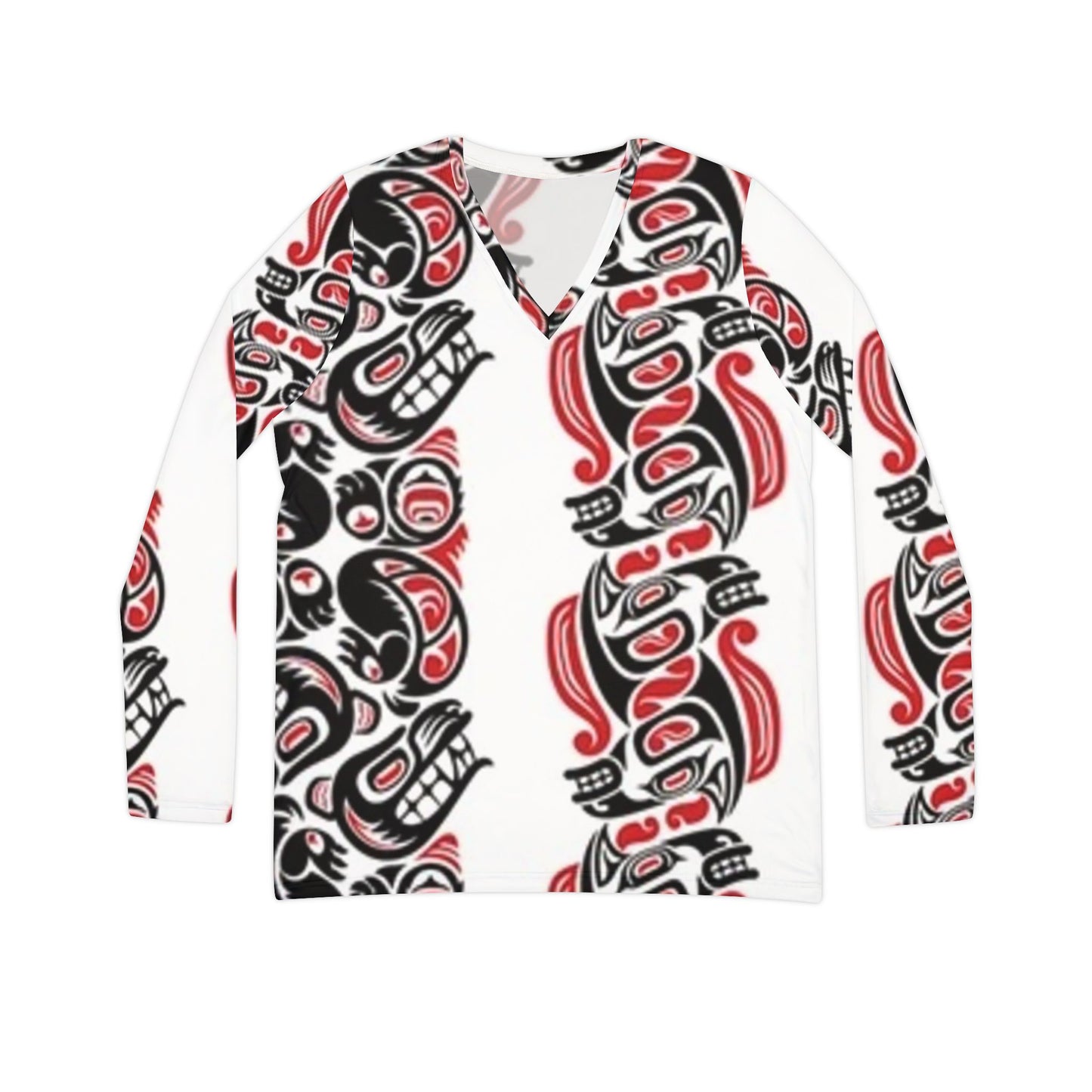 Cultural Spirit Women's Long Sleeve V-Neck Shirt - Bold Indigenous Design