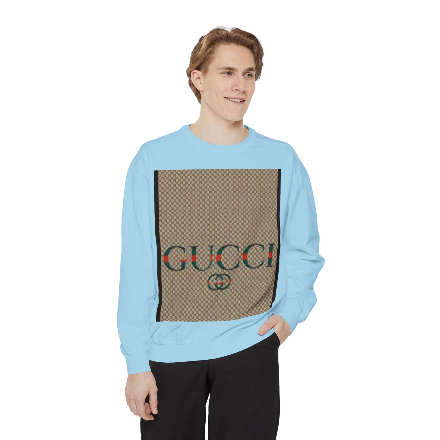 Fashionable Unisex Garment-Dyed Sweatshirt with GUCCI Design