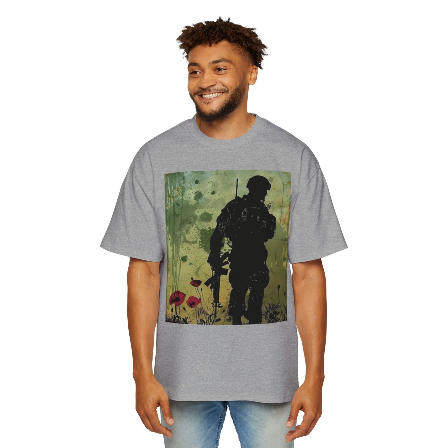 Soldier Silhouette Oversized Tee - Men's Heavy T-Shirt for Veterans and Military Enthusiasts