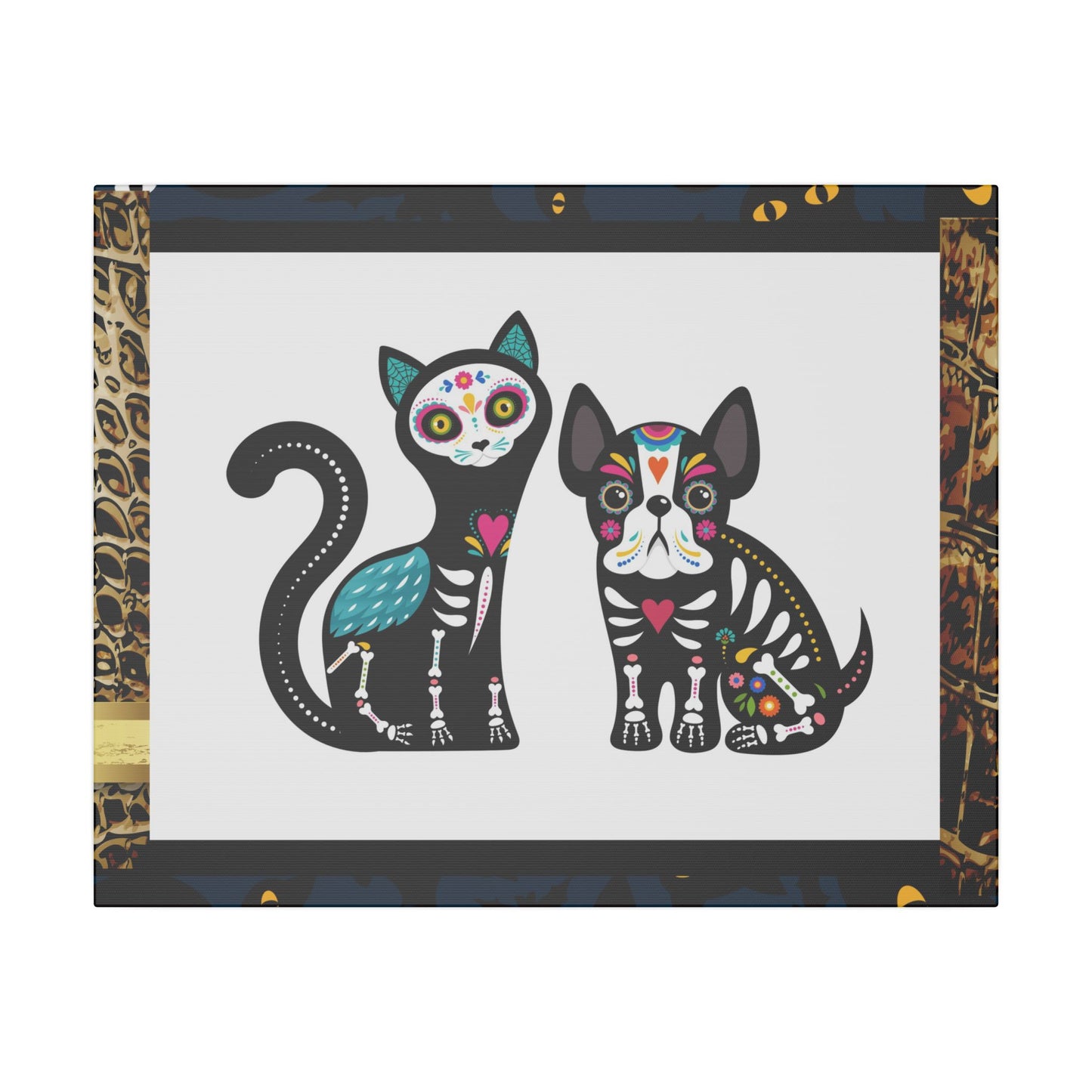 Day of the Dead Pet Canvas Art - Colorful Cat and Dog Wall Decor