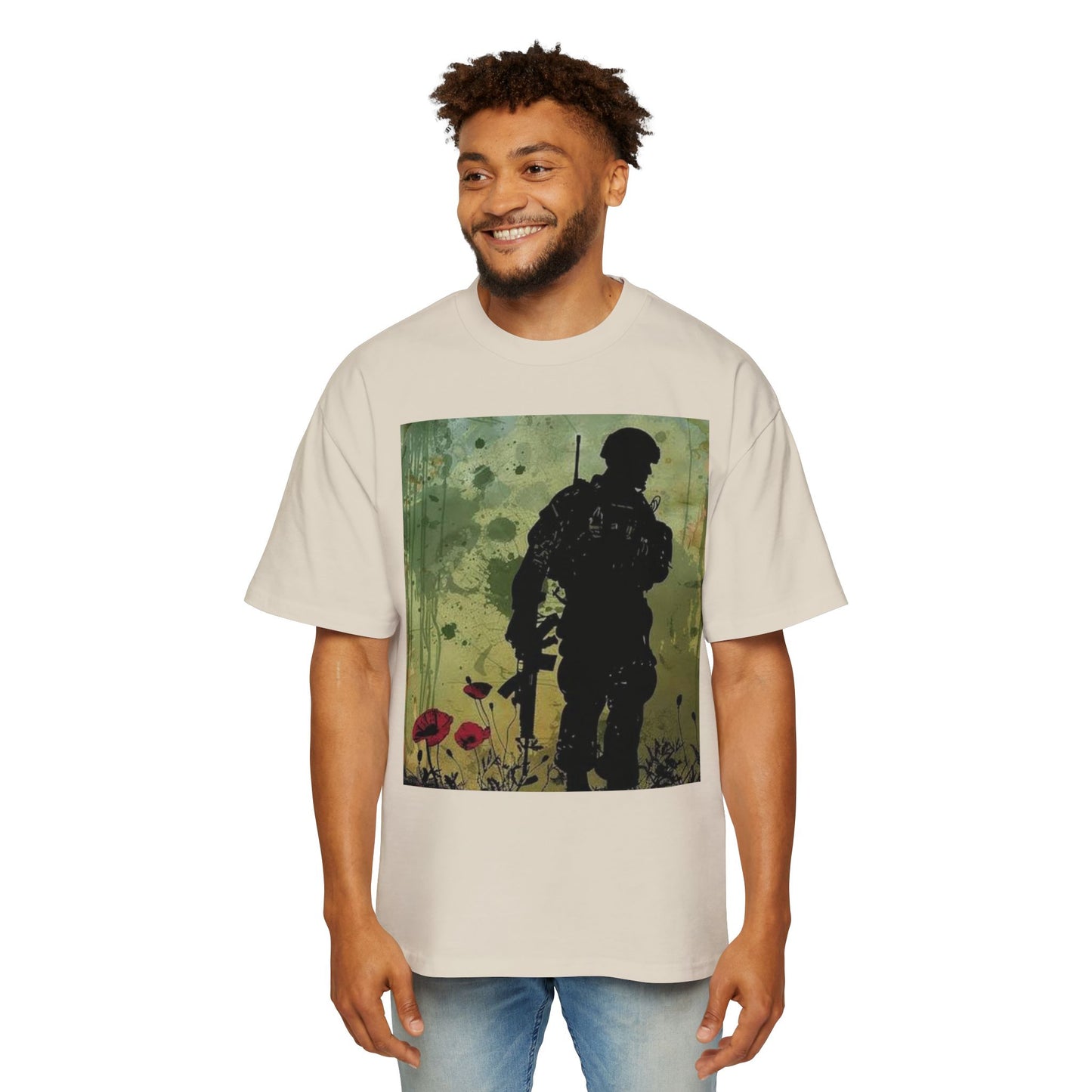 Soldier Silhouette Oversized Tee - Men's Heavy T-Shirt for Veterans and Military Enthusiasts