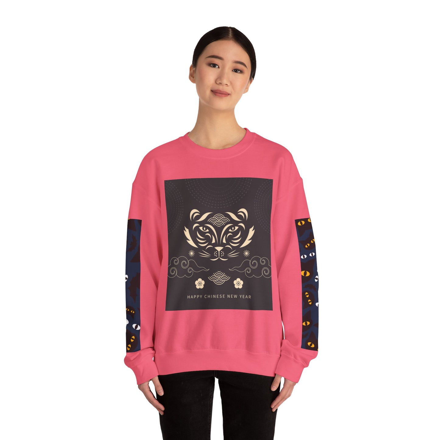 Halloween-Themed Unisex Crewneck Sweatshirt with Spooky Eyes and Bird Design