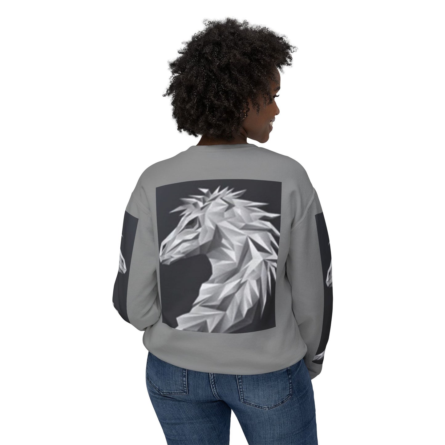 Unisex Lightweight Crewneck Sweatshirt - Stylish Geometric Horse Design