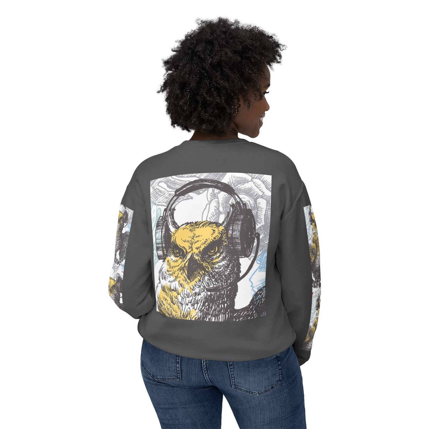 Music Lover's Owl Graphic Crewneck Sweatshirt - Unisex Lightweight Design
