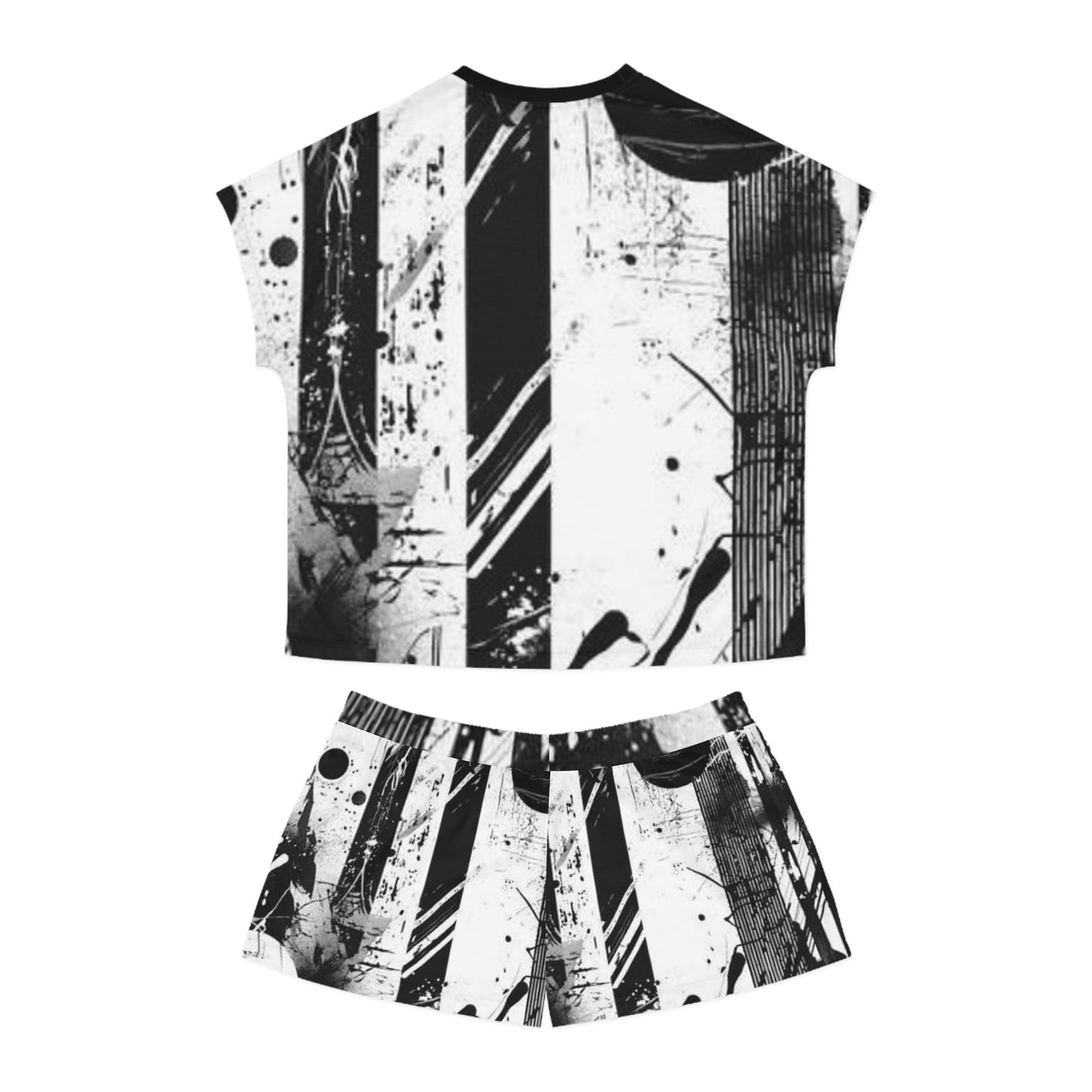 Stylish Women's Short Pajama Set - Abstract Black & White Design for Cozy Nights