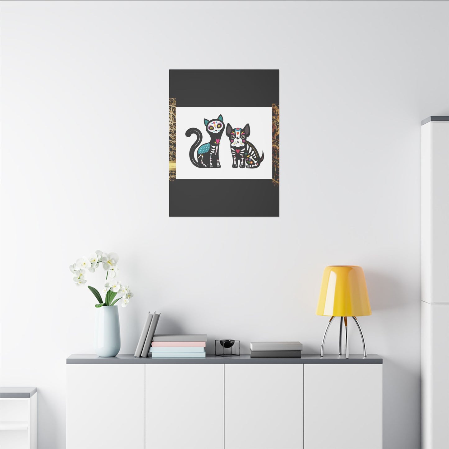 Day of the Dead Pet Canvas Art - Colorful Cat and Dog Wall Decor