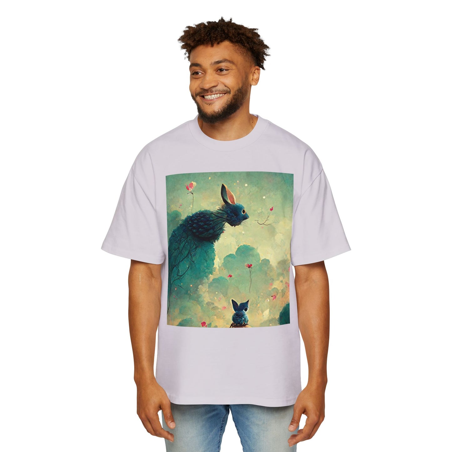 Whimsical Rabbit Oversized Tee for Men - Fantasy Art Shirt