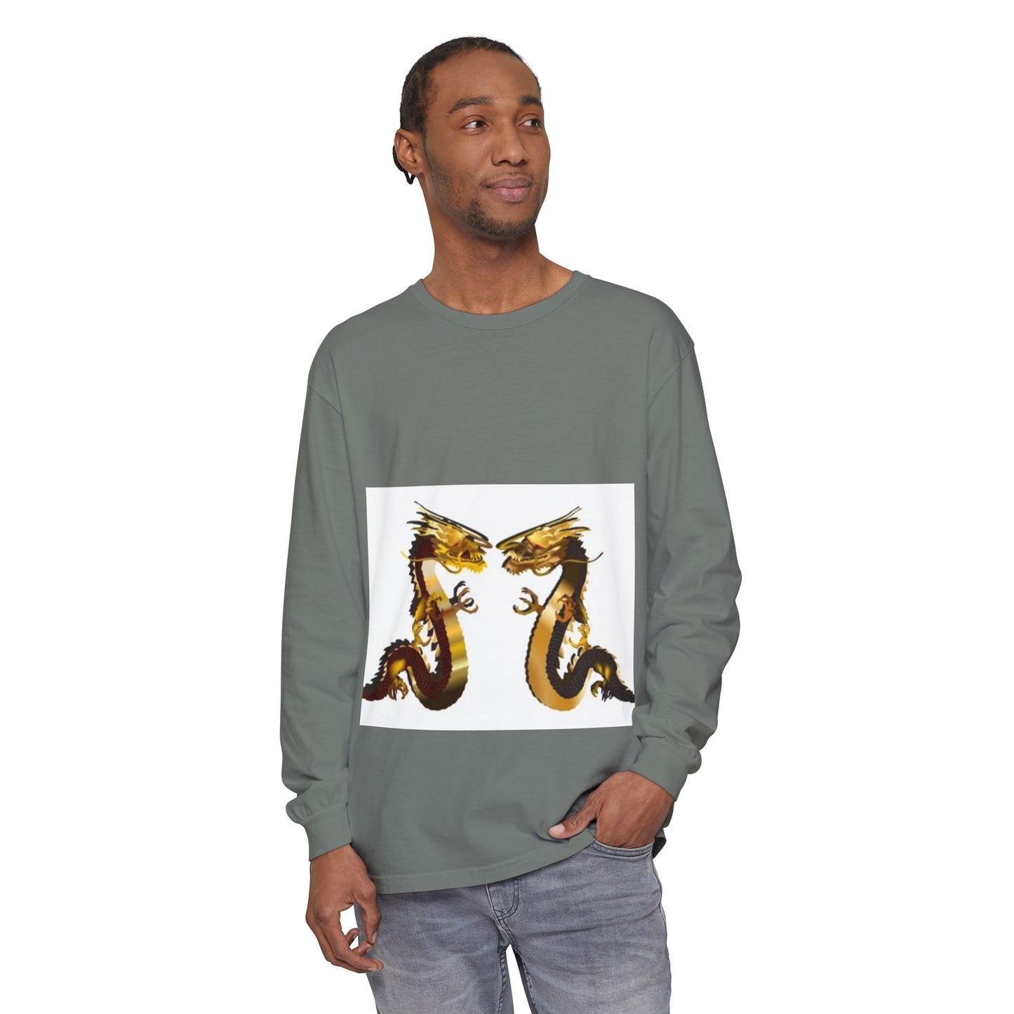Dragon Duel Unisex Long Sleeve T-Shirt - Garment-Dyed Art Tee