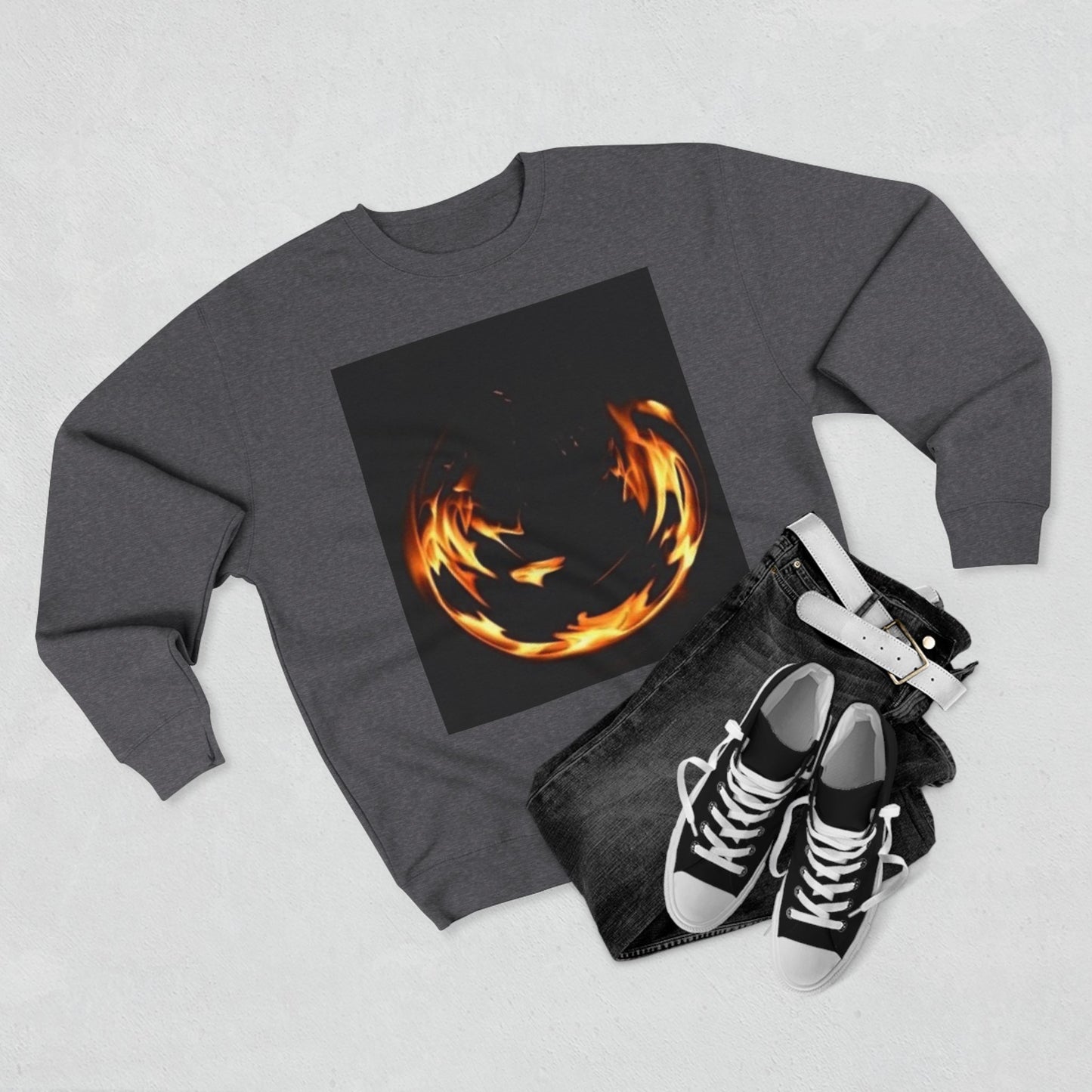 Unisex Crewneck Sweatshirt - Fire Vibes Graphic Sweatshirt for Cozy Nights