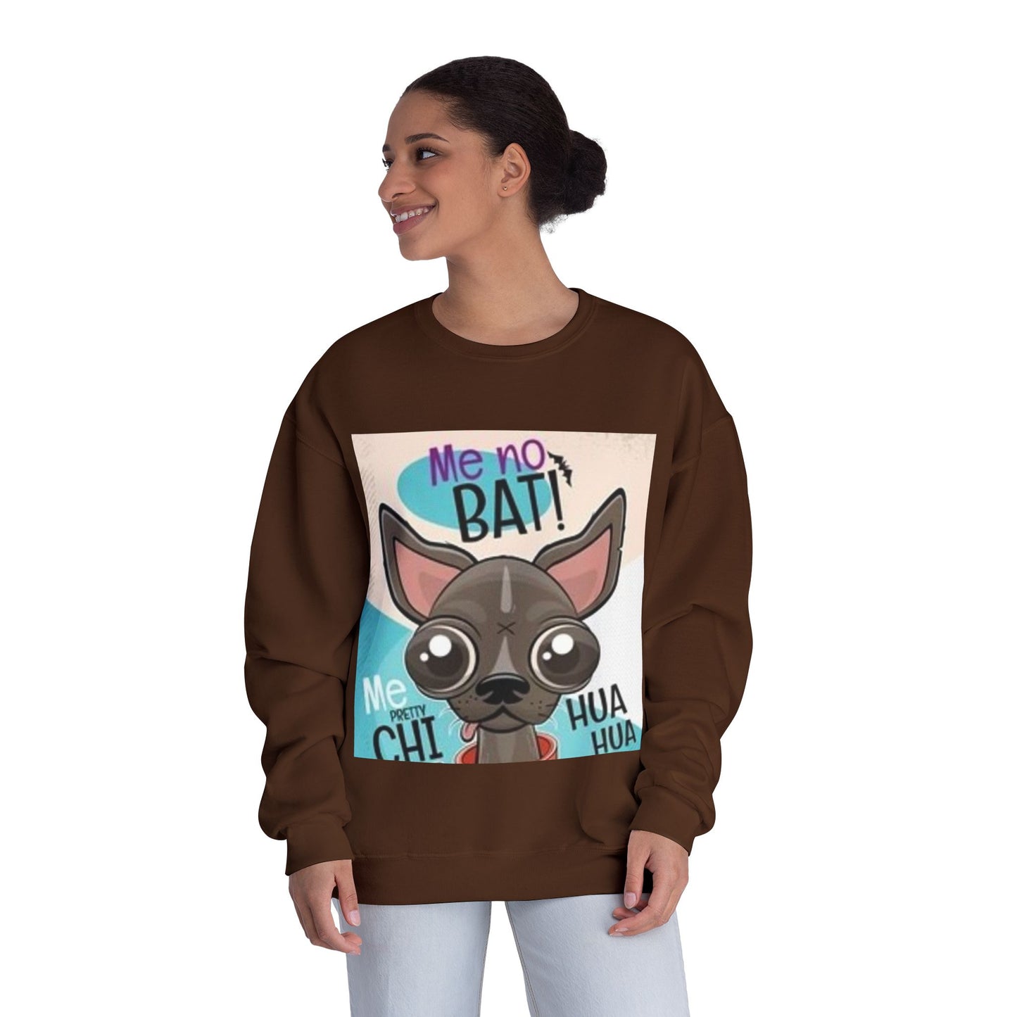 Funny Dog Lover Sweatshirt – "Me no BAT!" Unisex Crewneck