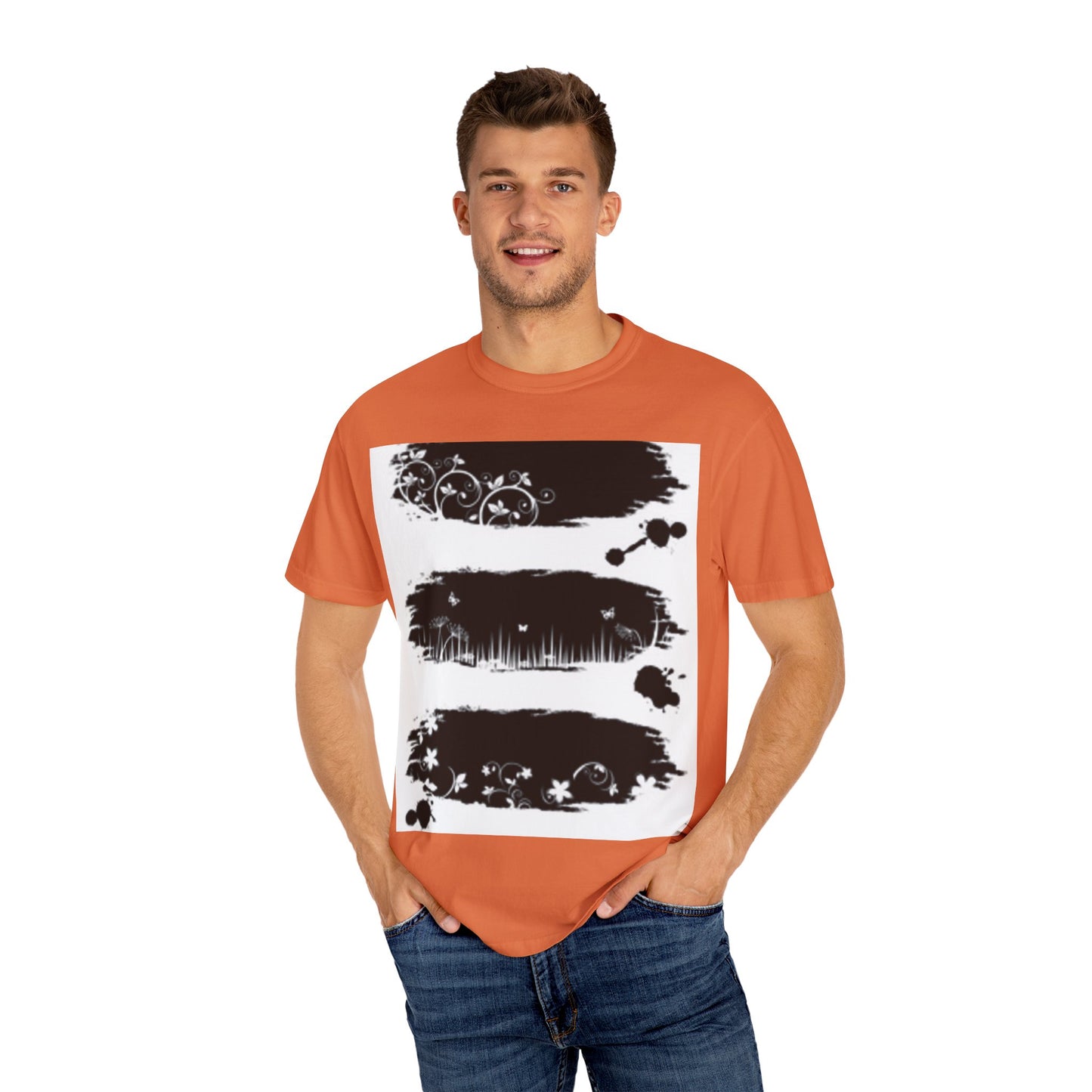 Artistic Unisex Garment-Dyed T-Shirt with Floral Design
