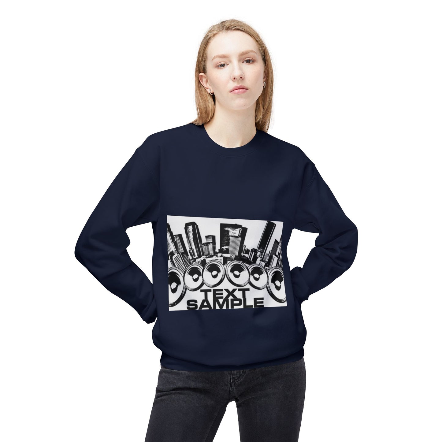 Urban Vibe Sound Wave Crewneck Sweatshirt - Unisex Fleece with Cityscape Design