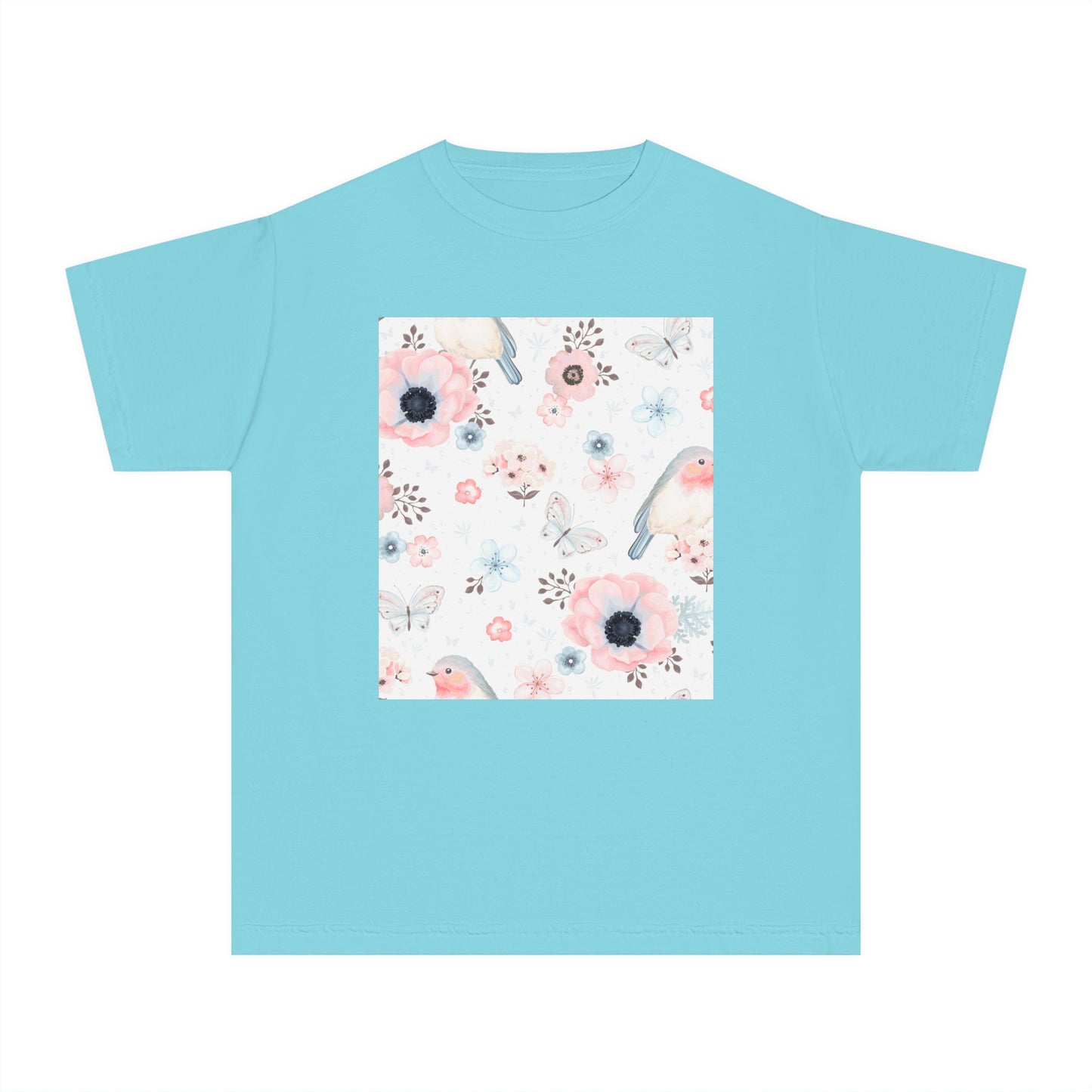 Floral Bird Youth Tee - Soft Midweight T-Shirt for Nature Lovers