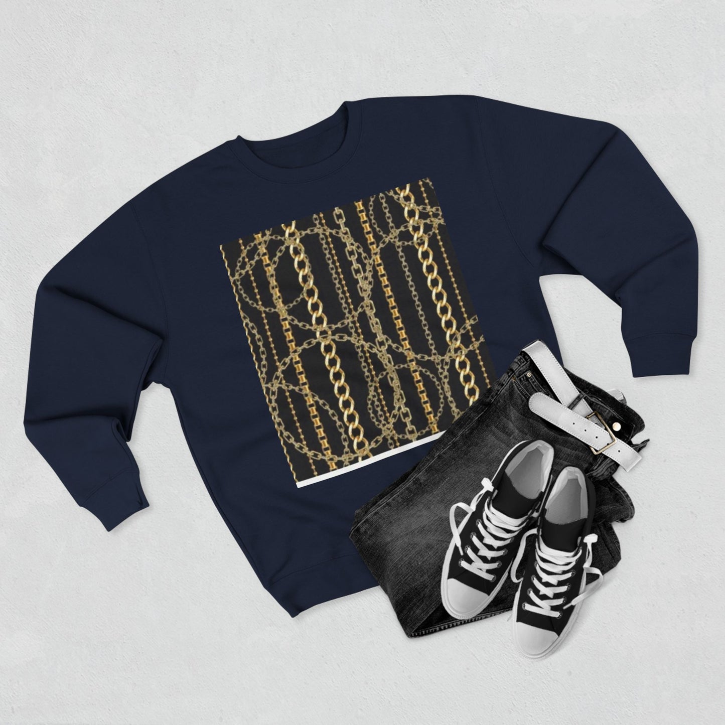 Gold Chain Pattern Unisex Crewneck Sweatshirt - Stylish, Comfortable, Perfect for Casual Wear