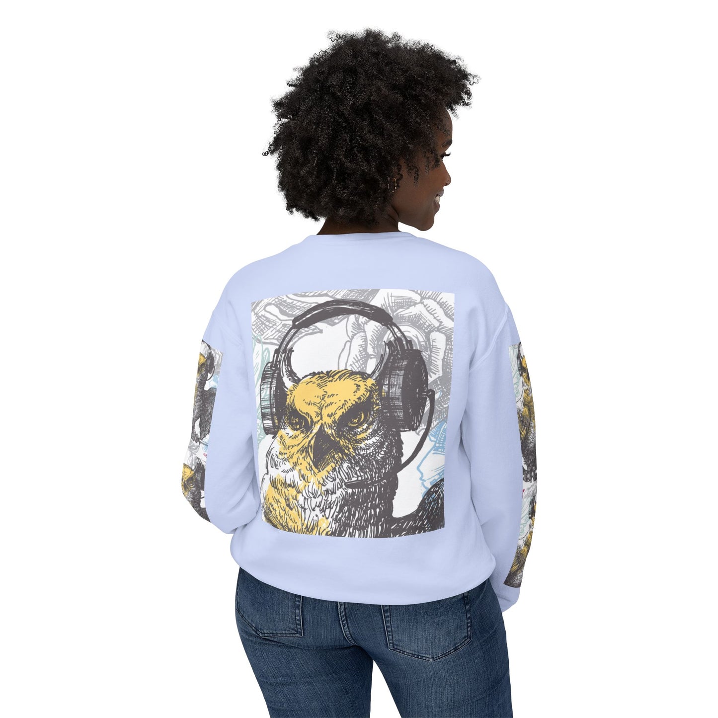 Music Lover's Owl Graphic Crewneck Sweatshirt - Unisex Lightweight Design