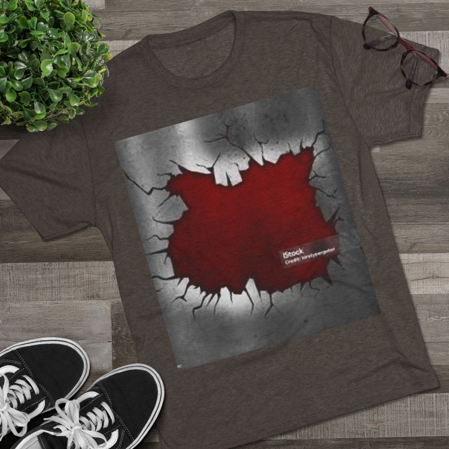 Bold Graphic Unisex Tri-Blend Crew Tee - Edgy Cracked Wall Design