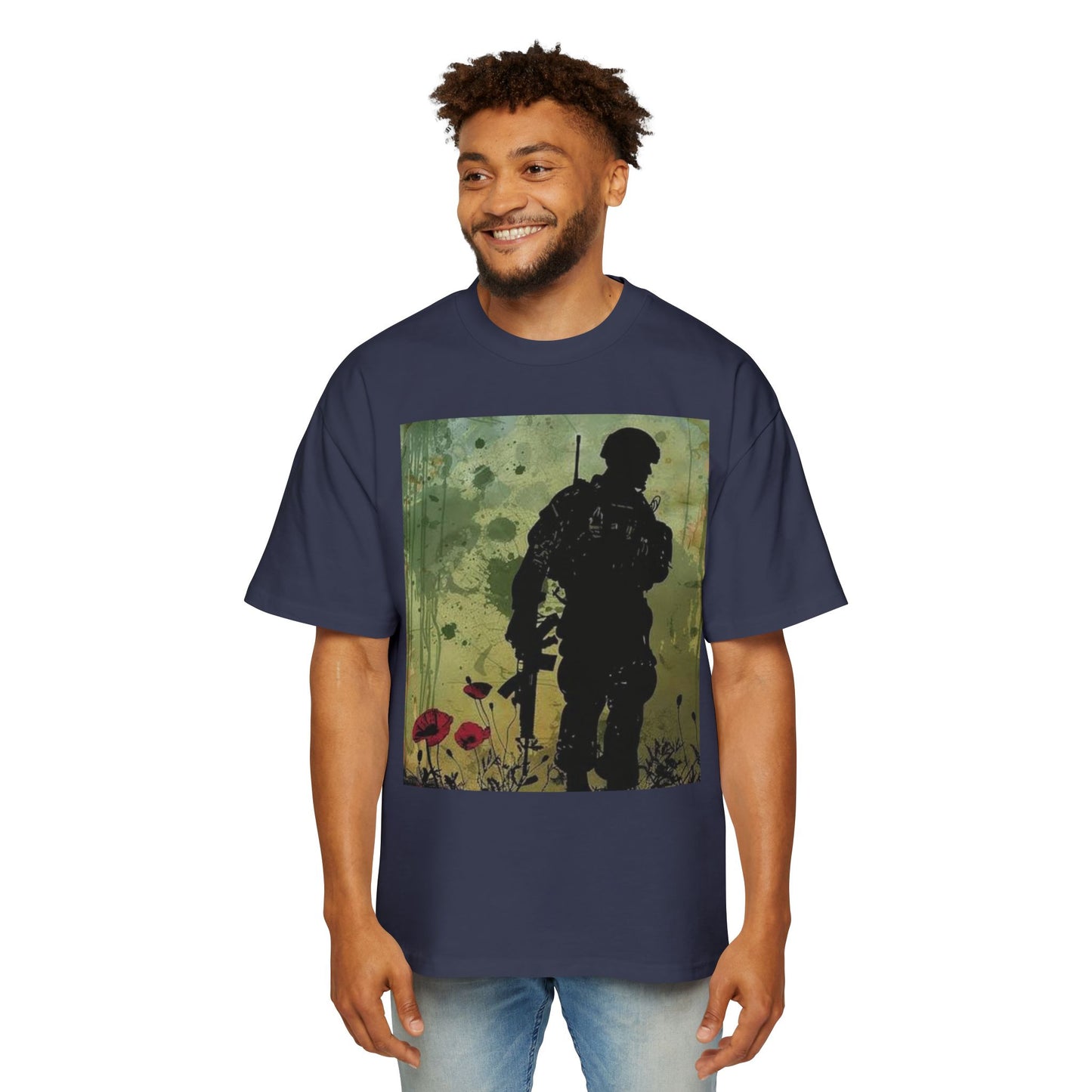 Soldier Silhouette Oversized Tee - Men's Heavy T-Shirt for Veterans and Military Enthusiasts