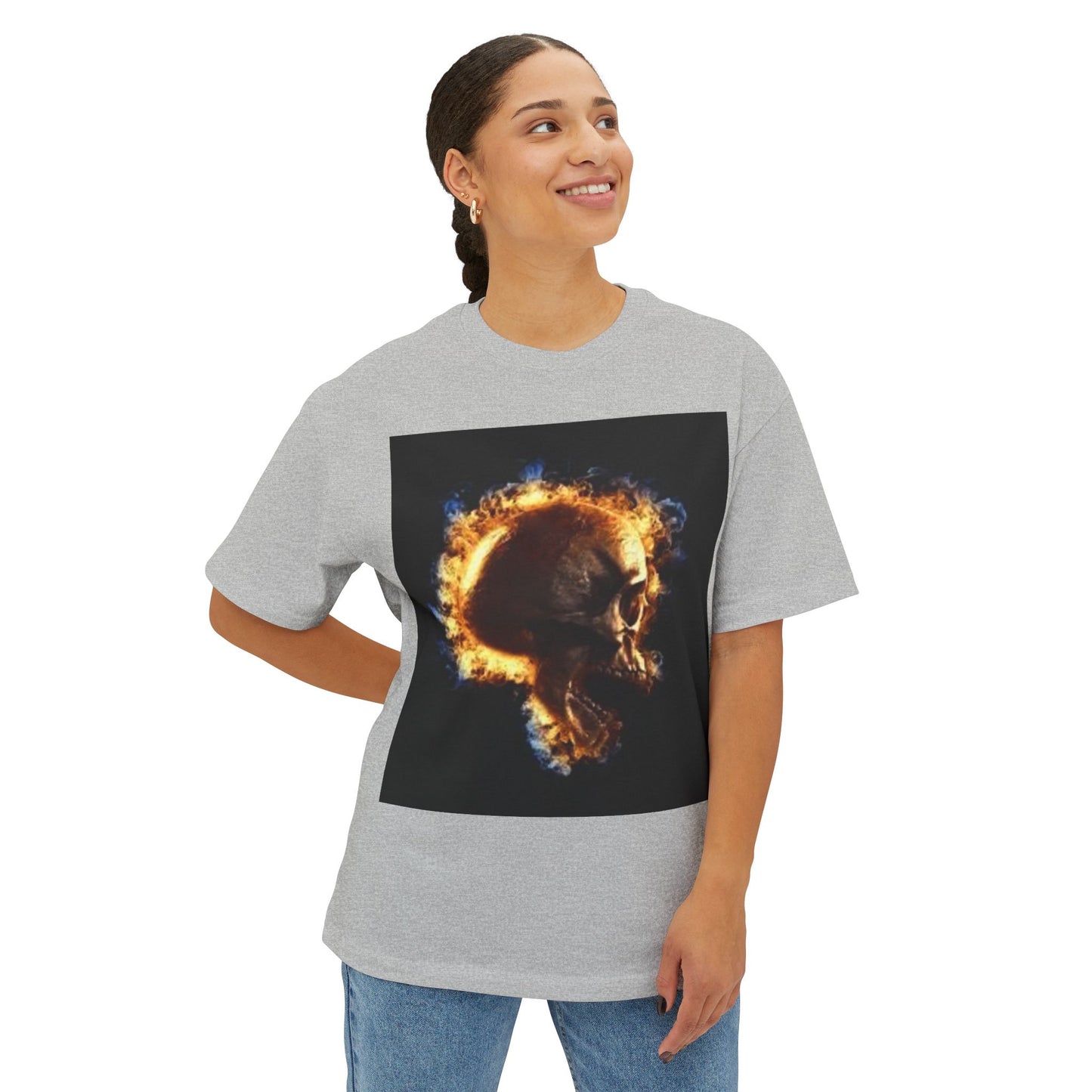 Burning Skull Oversized Boxy Tee - Unisex Graphic Tee for Bold Fashion Enthusiasts